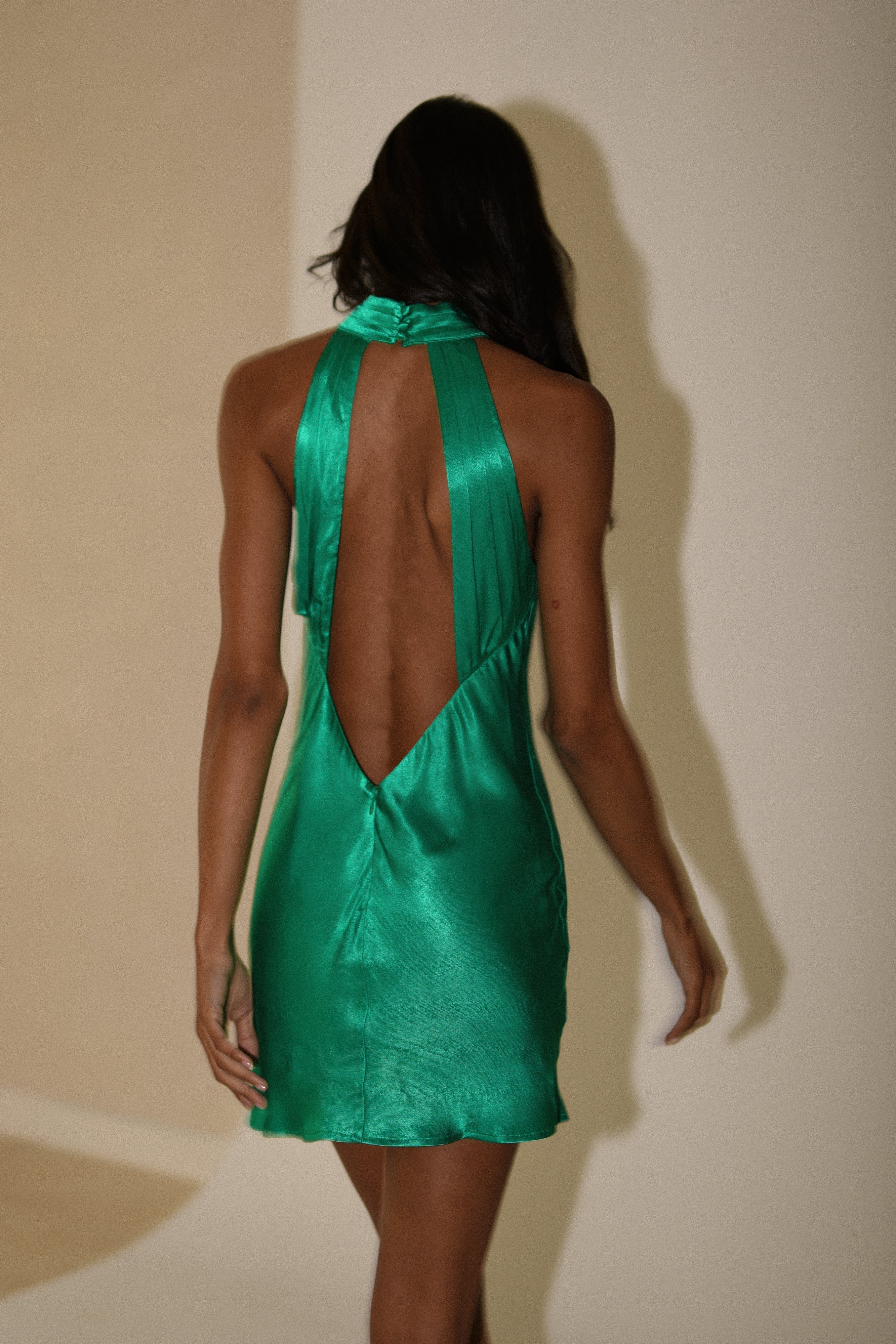 Levauro Claire Shiny A Line Mini Elbise - Yeşil