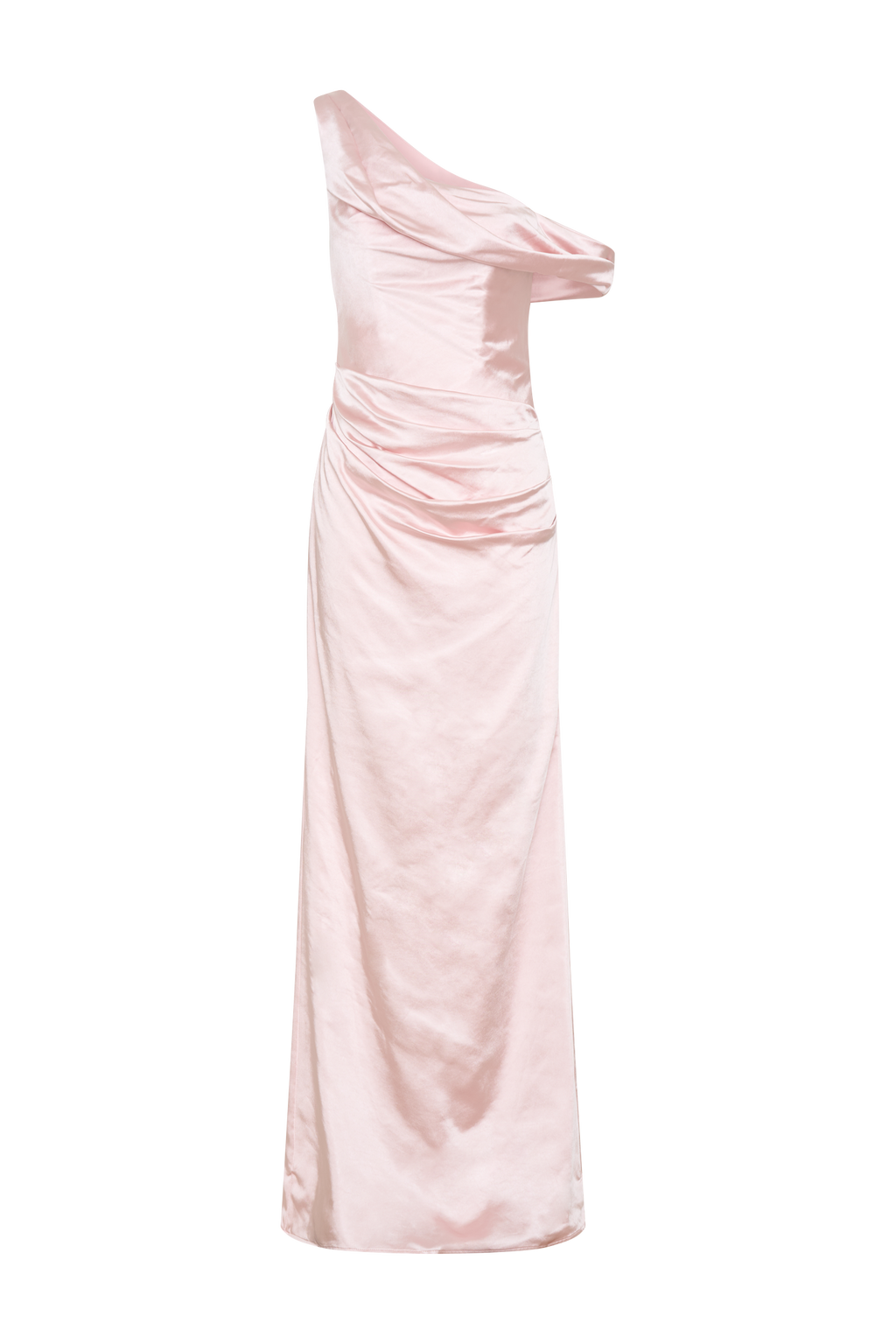 Levauro Dalia Düşük Omuzlu Saten Maxi Elbise - Soft Pembe