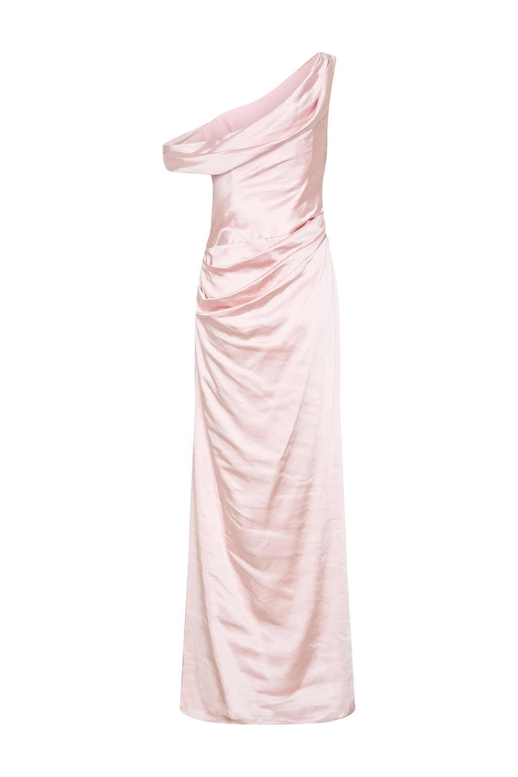 Levauro Dalia Düşük Omuzlu Saten Maxi Elbise - Soft Pembe