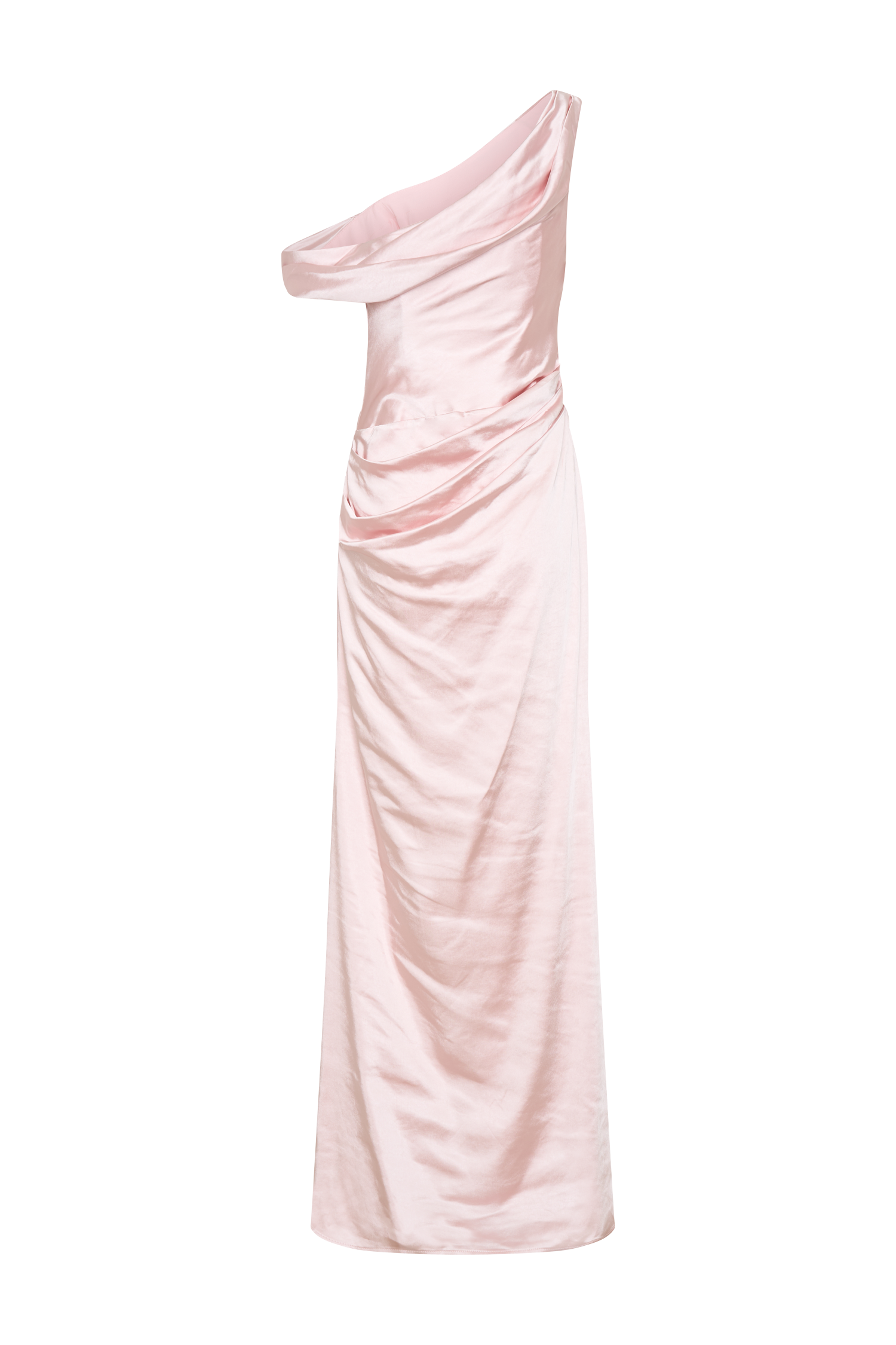 Levauro Dalia Düşük Omuzlu Saten Maxi Elbise - Soft Pembe