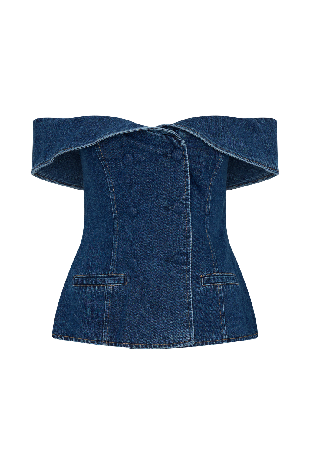 Levauro Krista Denim Düşük Omuz Üst - Koyu Mavi