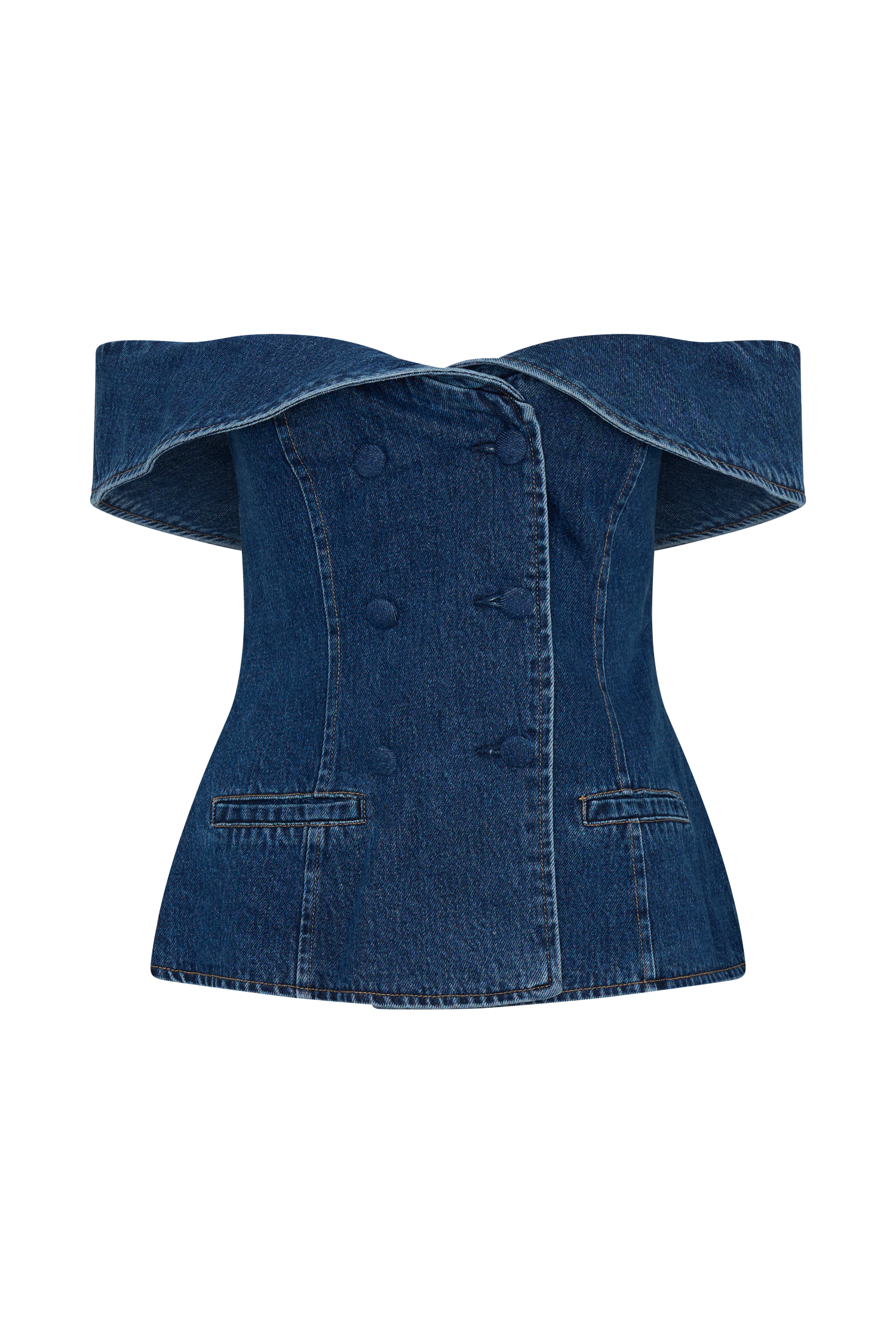Levauro Krista Denim Düşük Omuz Üst - Koyu Mavi