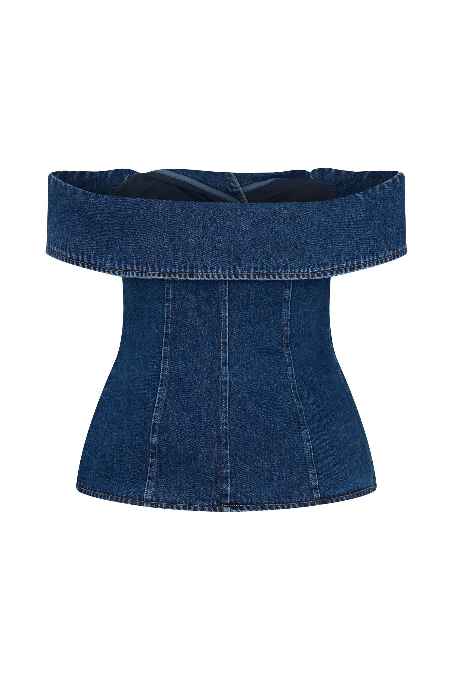Levauro Krista Denim Düşük Omuz Üst - Koyu Mavi