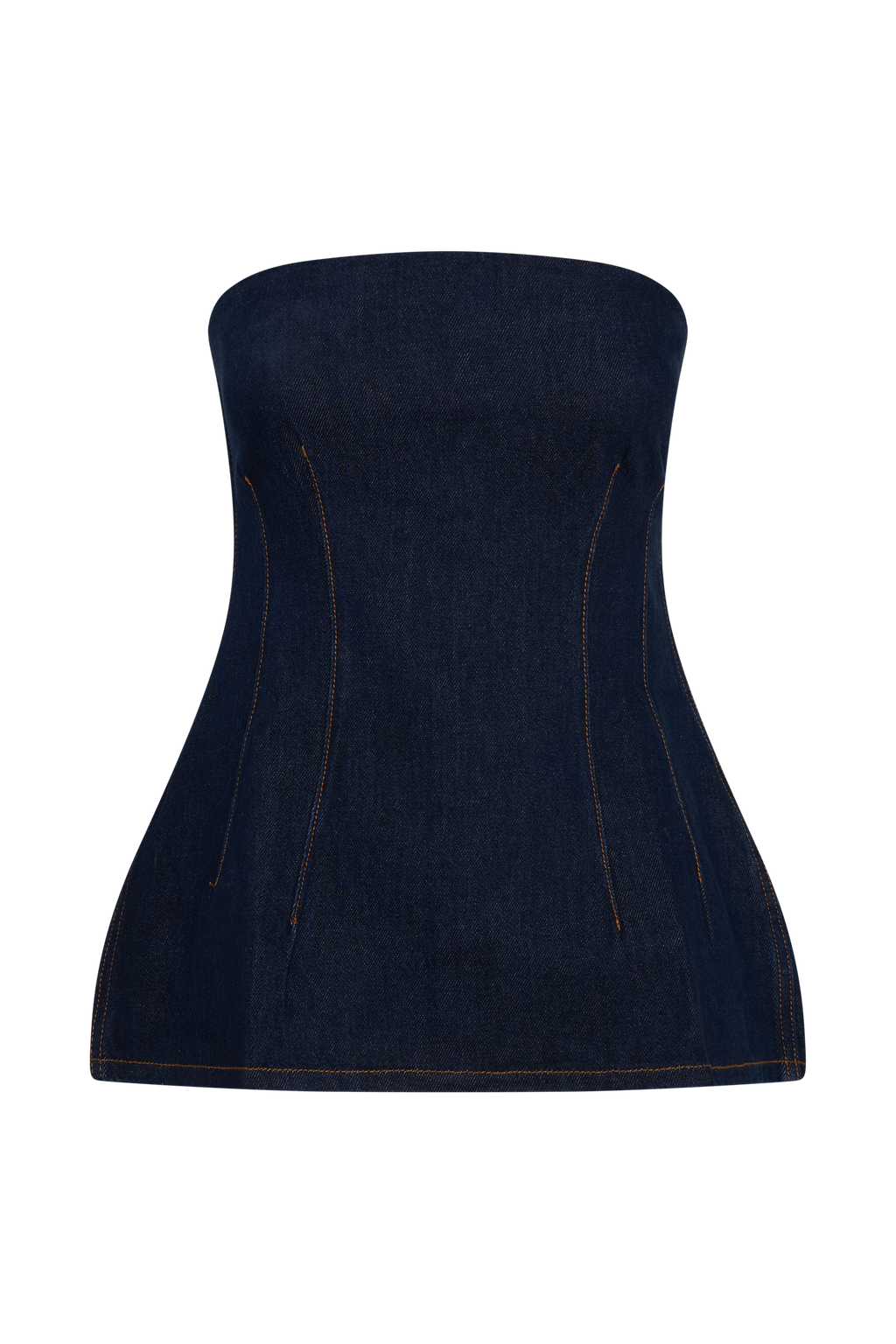 Levaru Madelyn Straplez Longline Denim Üst - İndigo Mavi