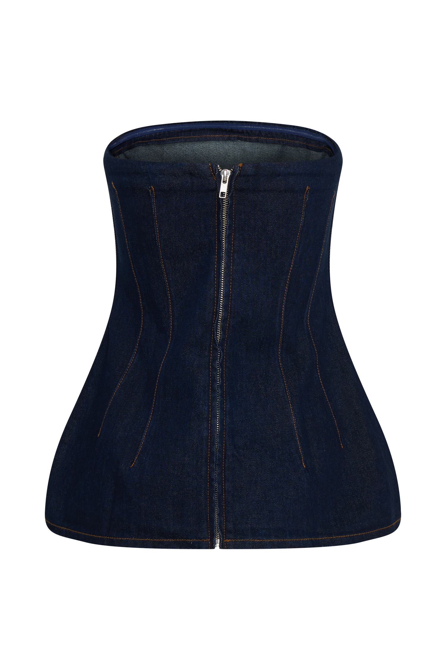 Levaru Madelyn Straplez Longline Denim Üst - İndigo Mavi