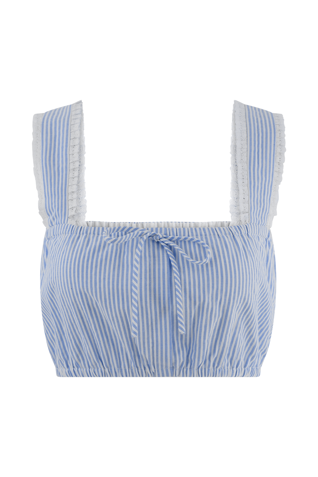 Levauro Gretel Kolsuz Crop Top - Mavi Çizgili