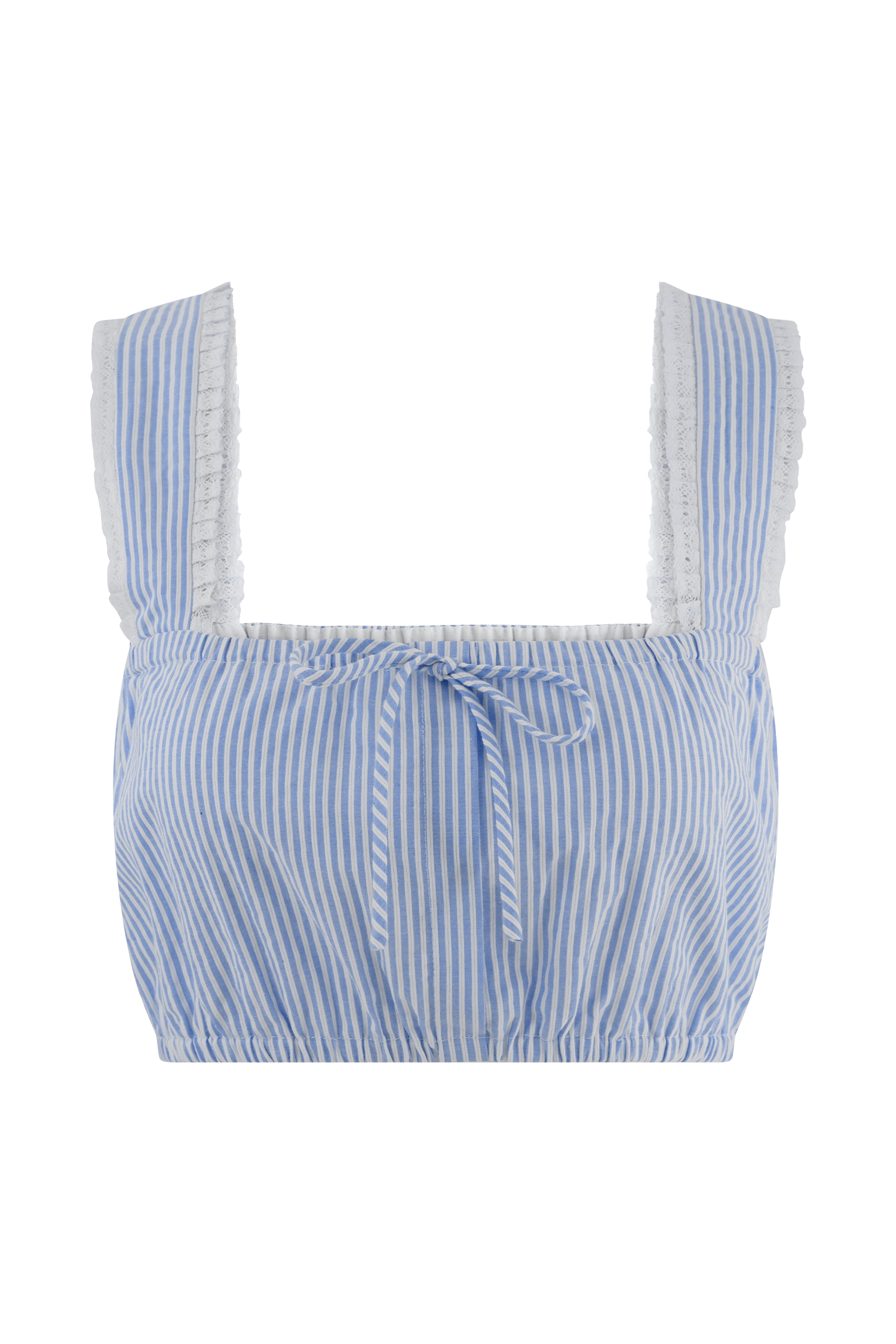 Levauro Gretel Kolsuz Crop Top - Mavi Çizgili