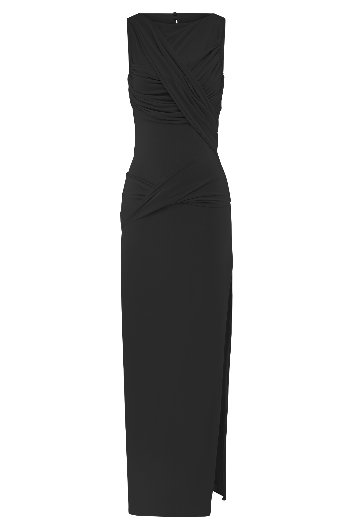 Levauro Henley Slinky Drape Maxi Elbise - Siyah