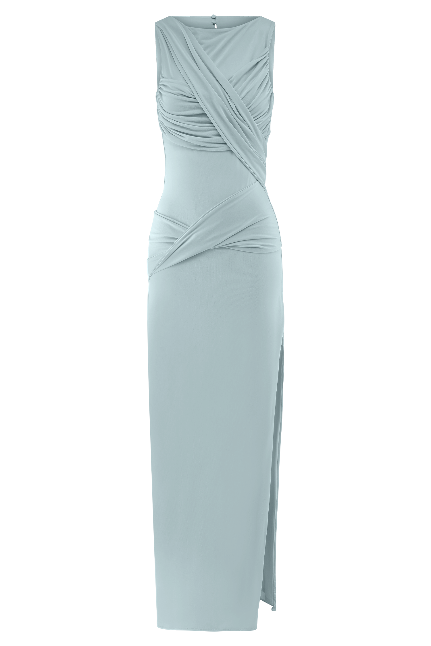 Levauro Henley Slinky Drape Maxi Elbise - Soluk Mavi
