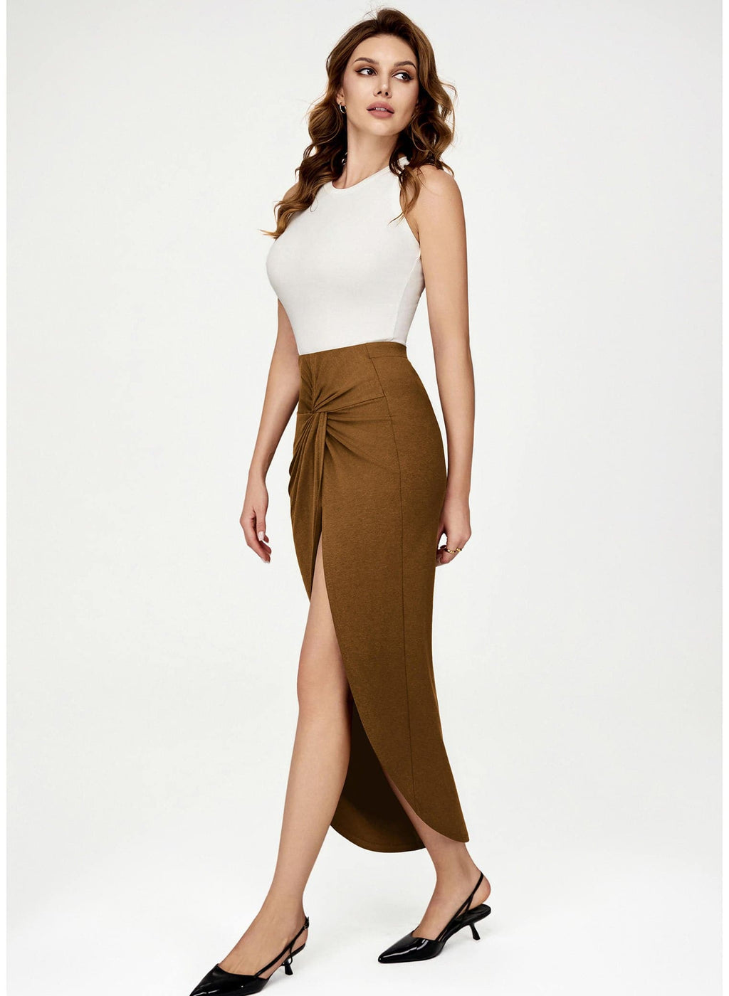 Levauro Kadın Yırtmaçlı Asimetrik Yüksek Bel Büküm Etek