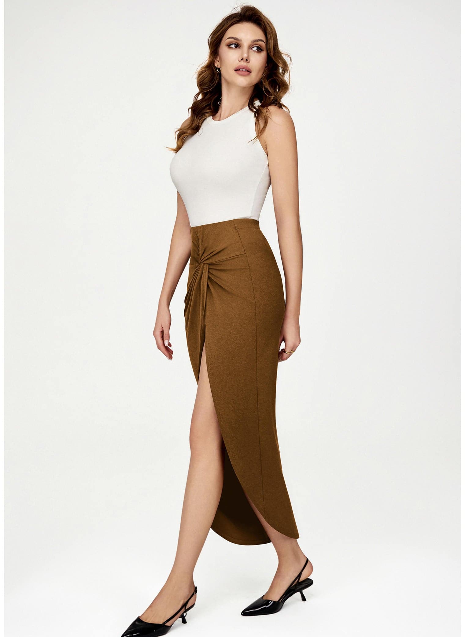 Levauro Kadın Yırtmaçlı Asimetrik Yüksek Bel Büküm Etek