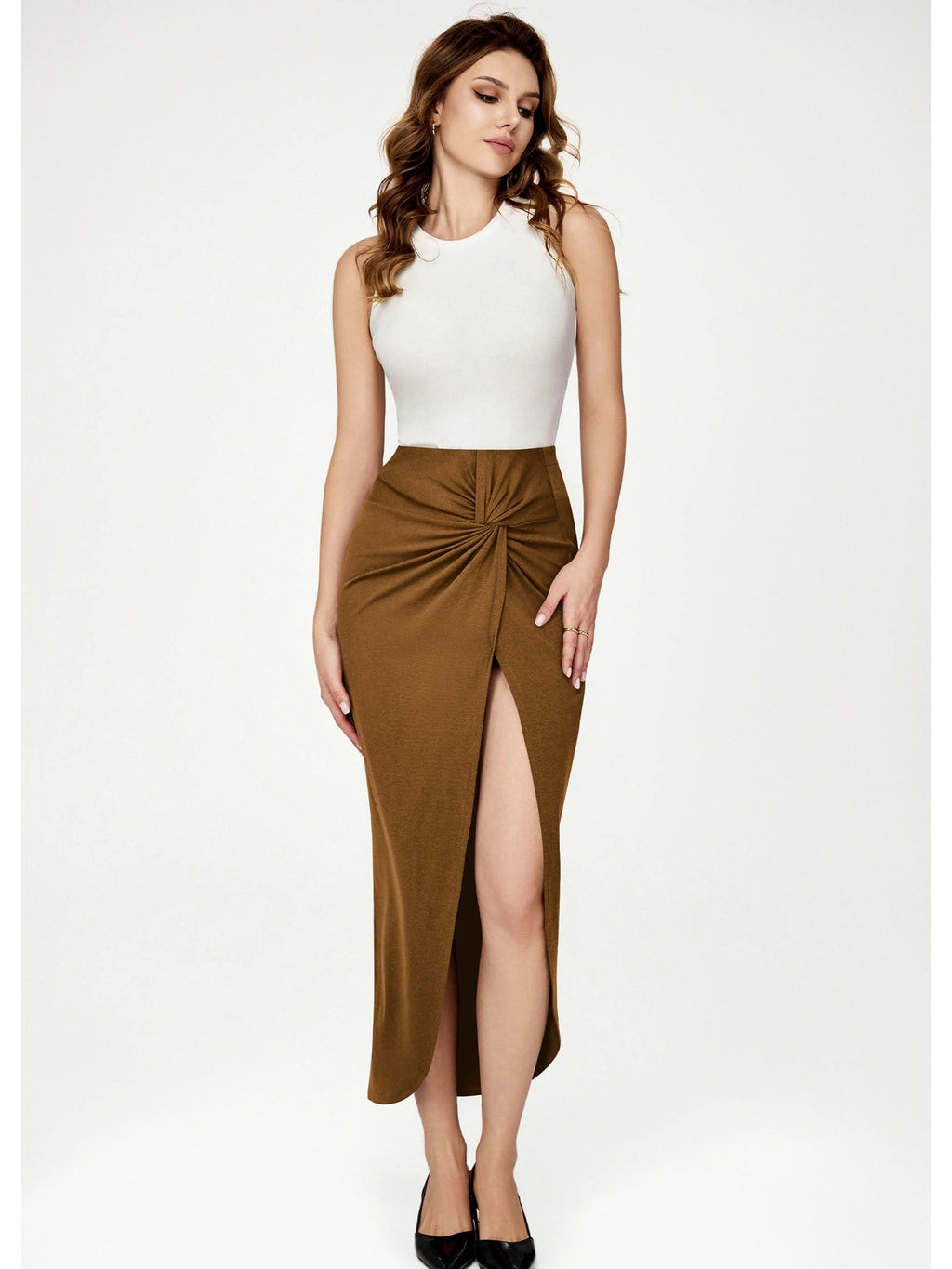 Levauro Kadın Yırtmaçlı Asimetrik Yüksek Bel Büküm Etek