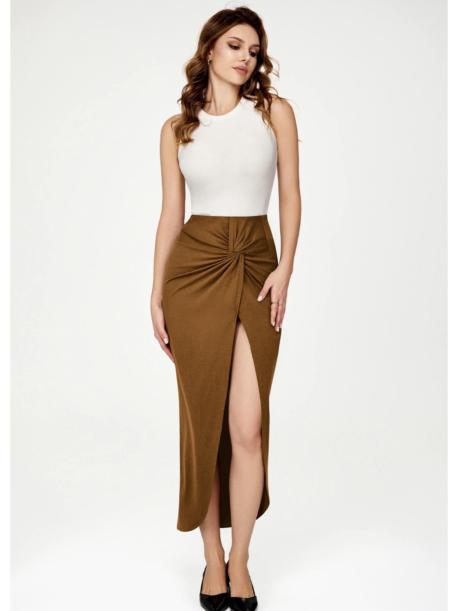 Levauro Kadın Yırtmaçlı Asimetrik Yüksek Bel Büküm Etek