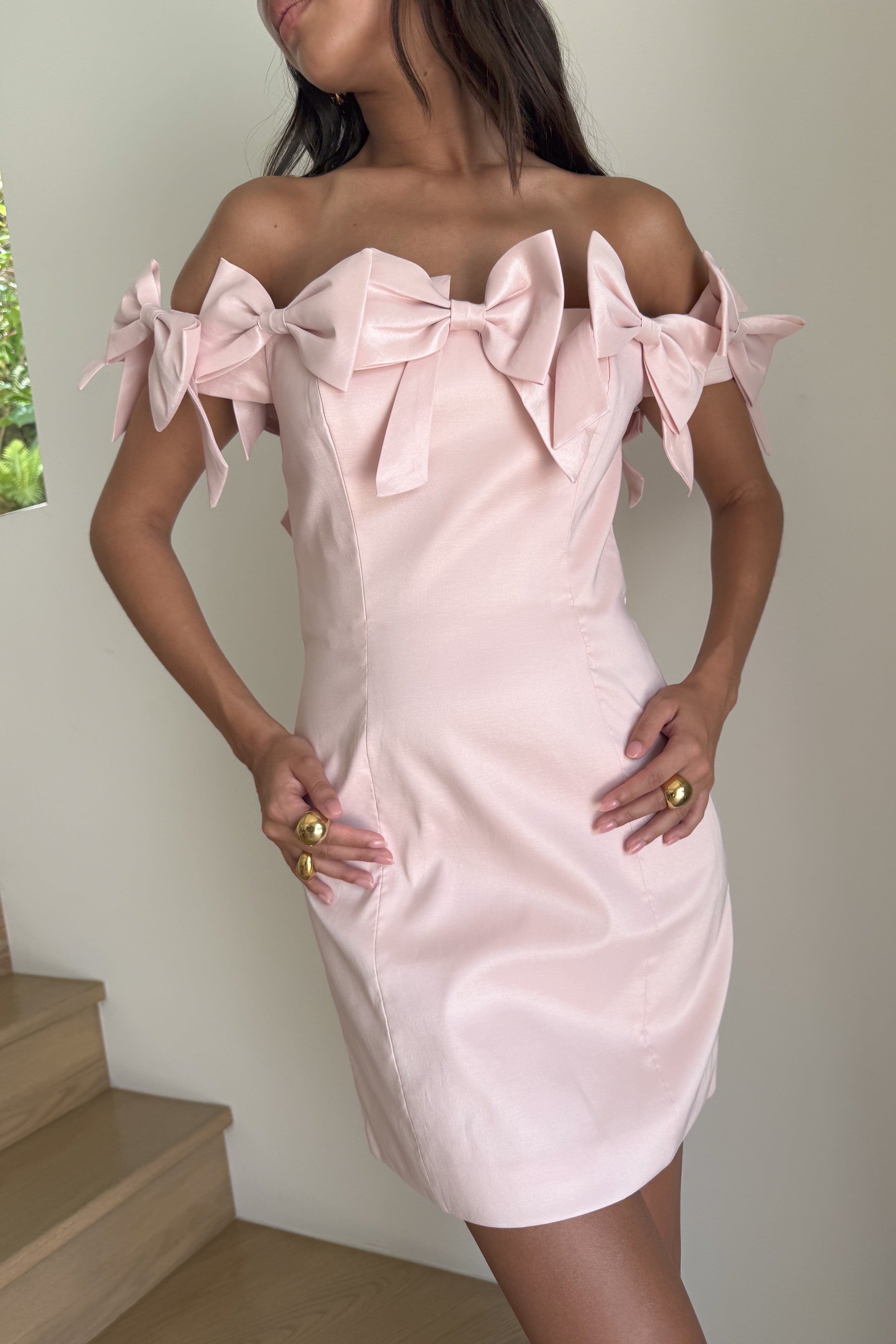 Levauro Rose Straplez Fiyonklu Mini Elbise - Pudra