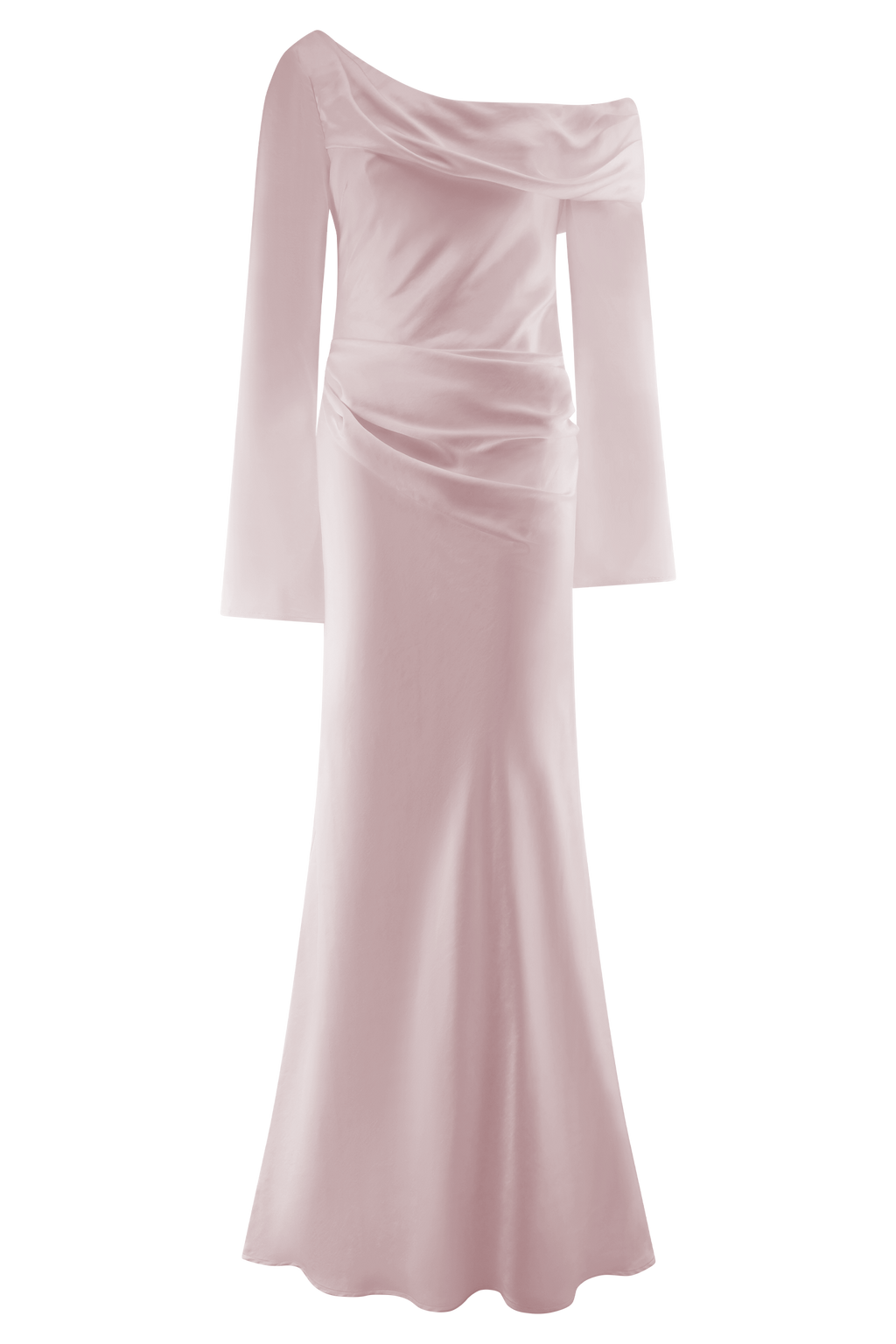 Levauro Iris Uzun Kol Saten Maxi Elbise - Soft Pembe