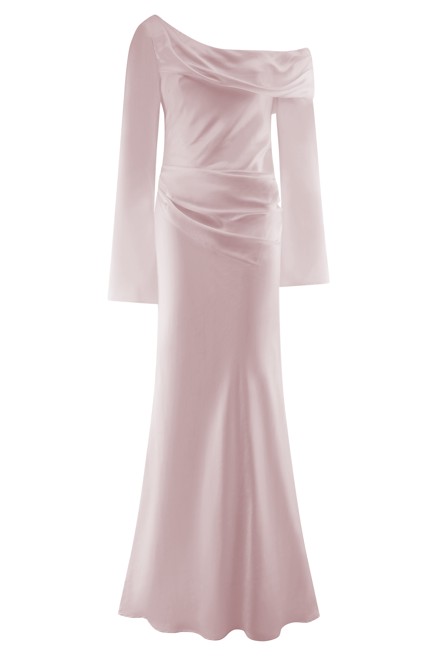 Levauro Iris Uzun Kol Saten Maxi Elbise - Soft Pembe