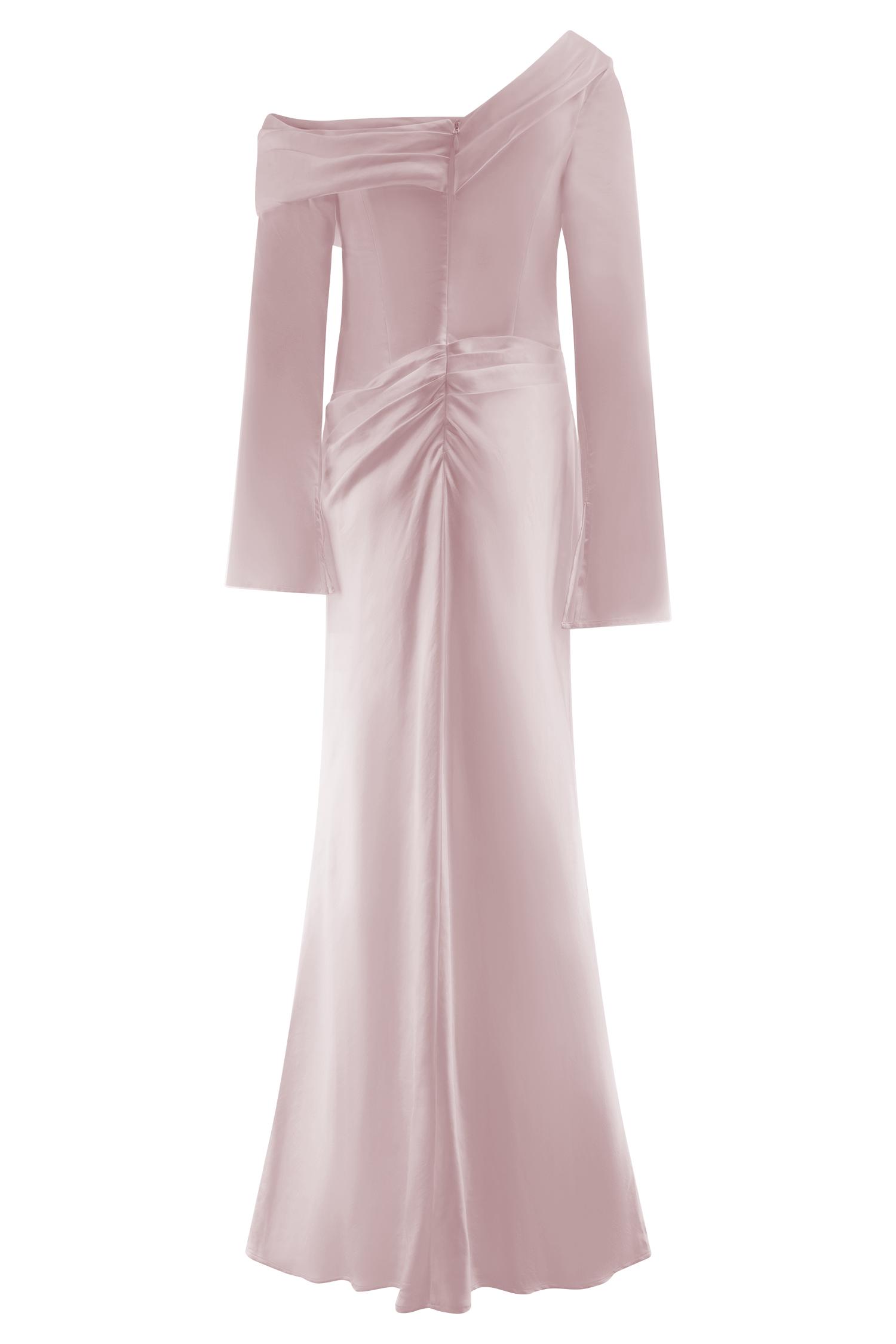 Levauro Iris Uzun Kol Saten Maxi Elbise - Soft Pembe
