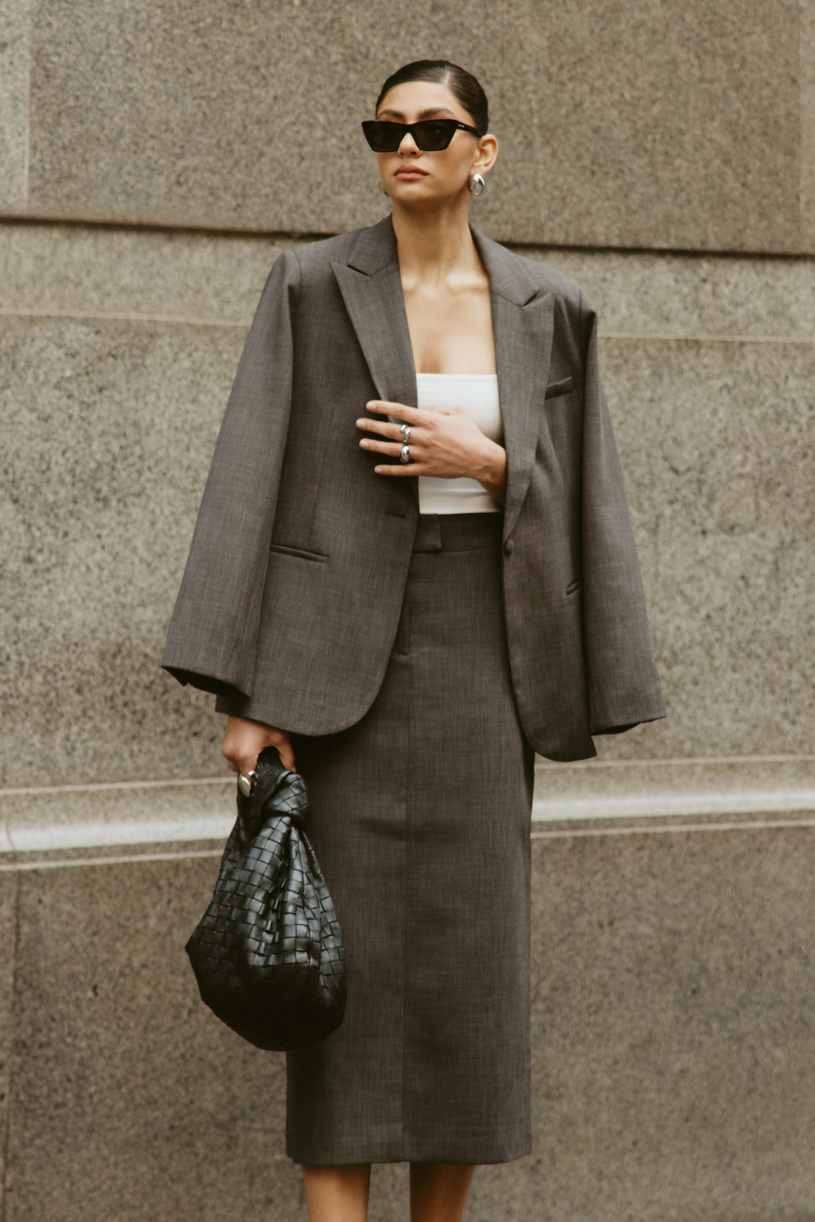 Levauro Drew Oversize Dokulu Blazer - Kömür