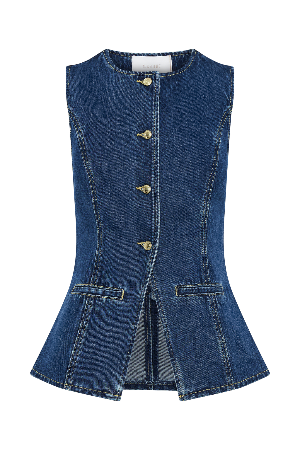Levauro Abel Denim Düğmeli Üst - Koyu Mavi