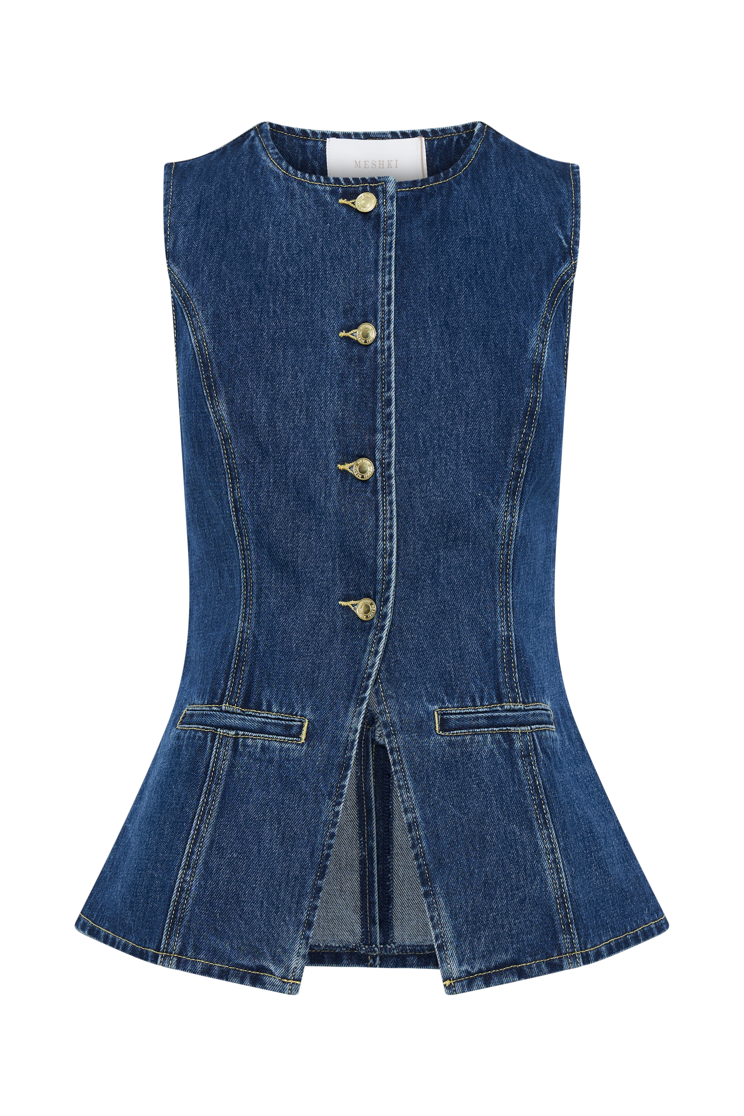 Levauro Abel Denim Düğmeli Üst - Koyu Mavi