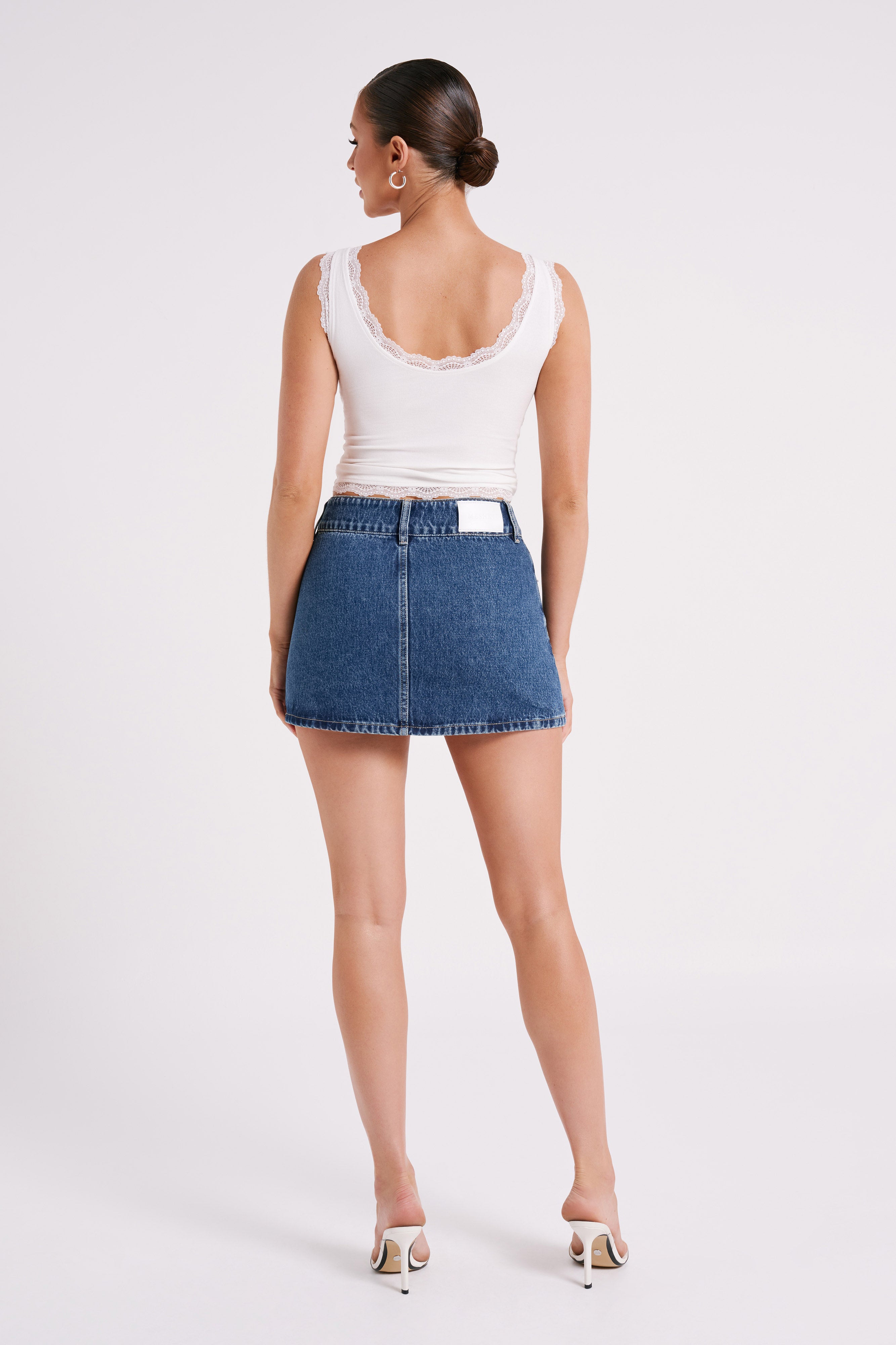 Levauro Julienne Denim Mini Etek - Lacivert