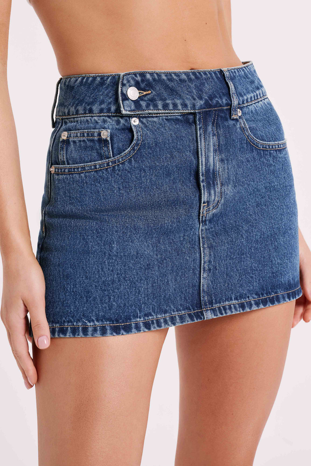 Levauro Julienne Denim Mini Etek - Lacivert