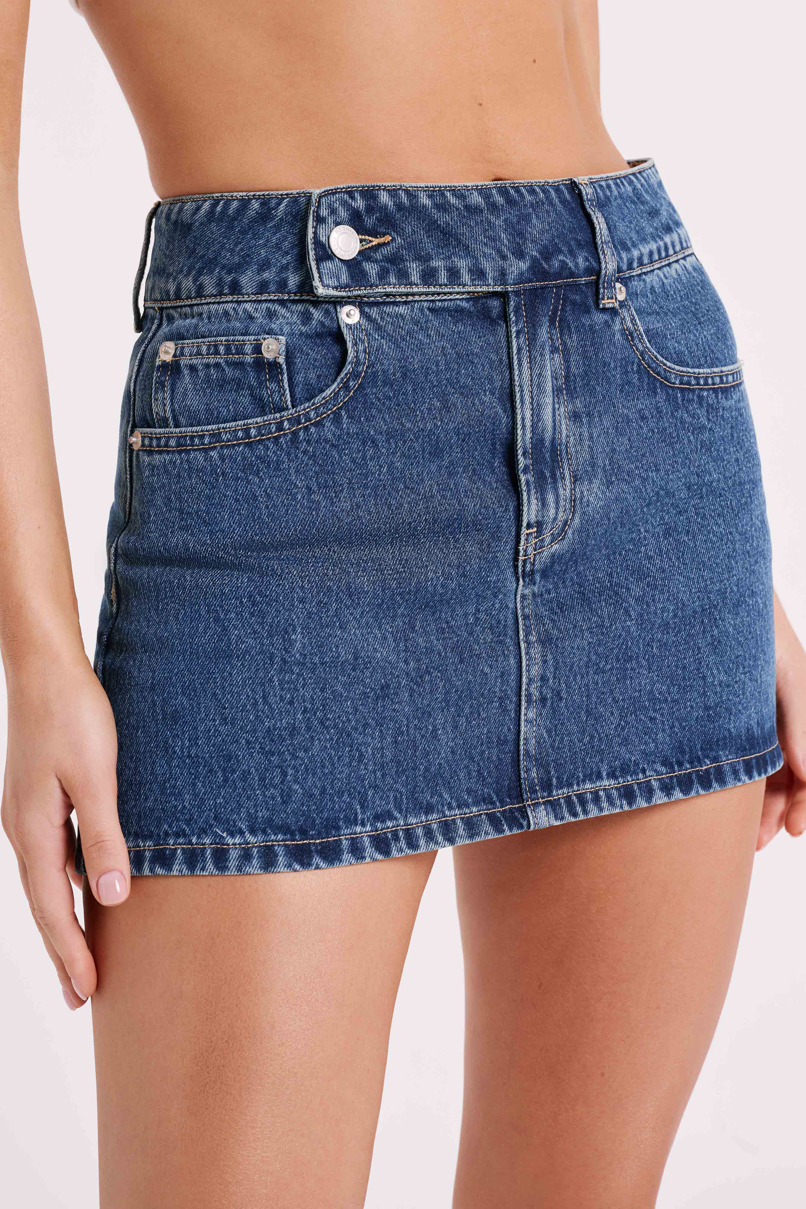 Levauro Julienne Denim Mini Etek - Lacivert