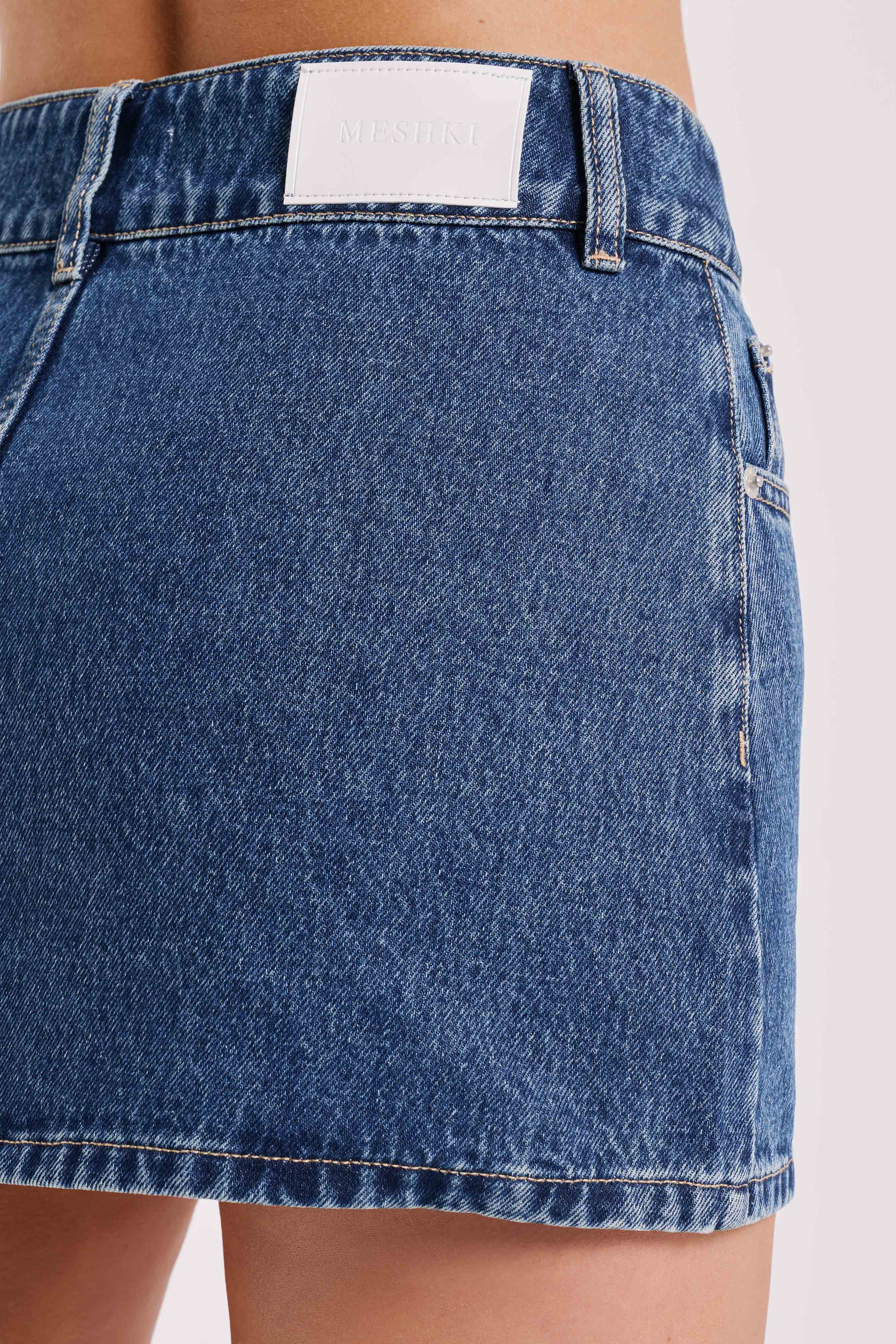 Levauro Julienne Denim Mini Etek - Lacivert