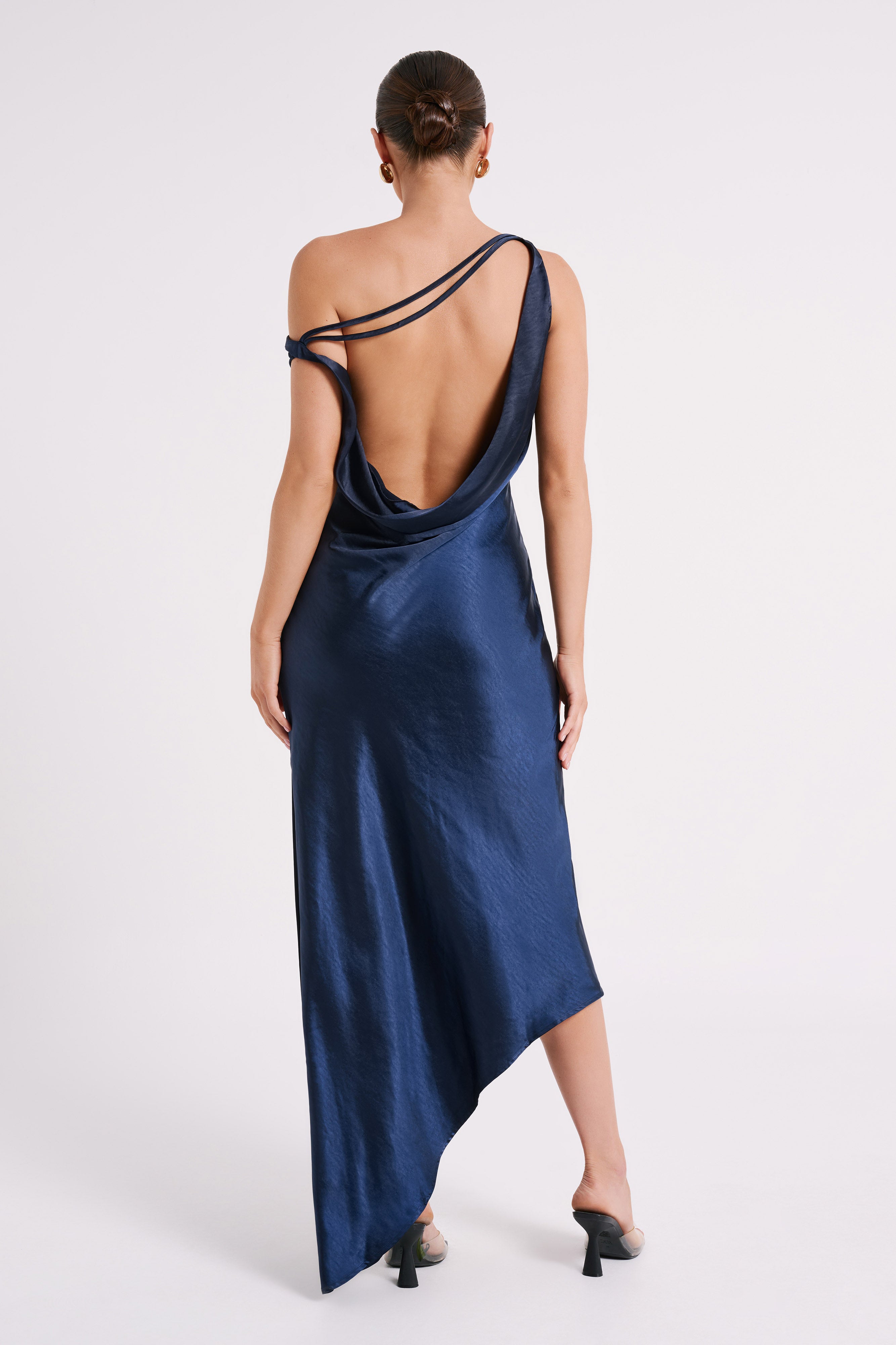 Levauro Asimetrik Etekli Yvette Slip Maxi Elbise - Lacivert