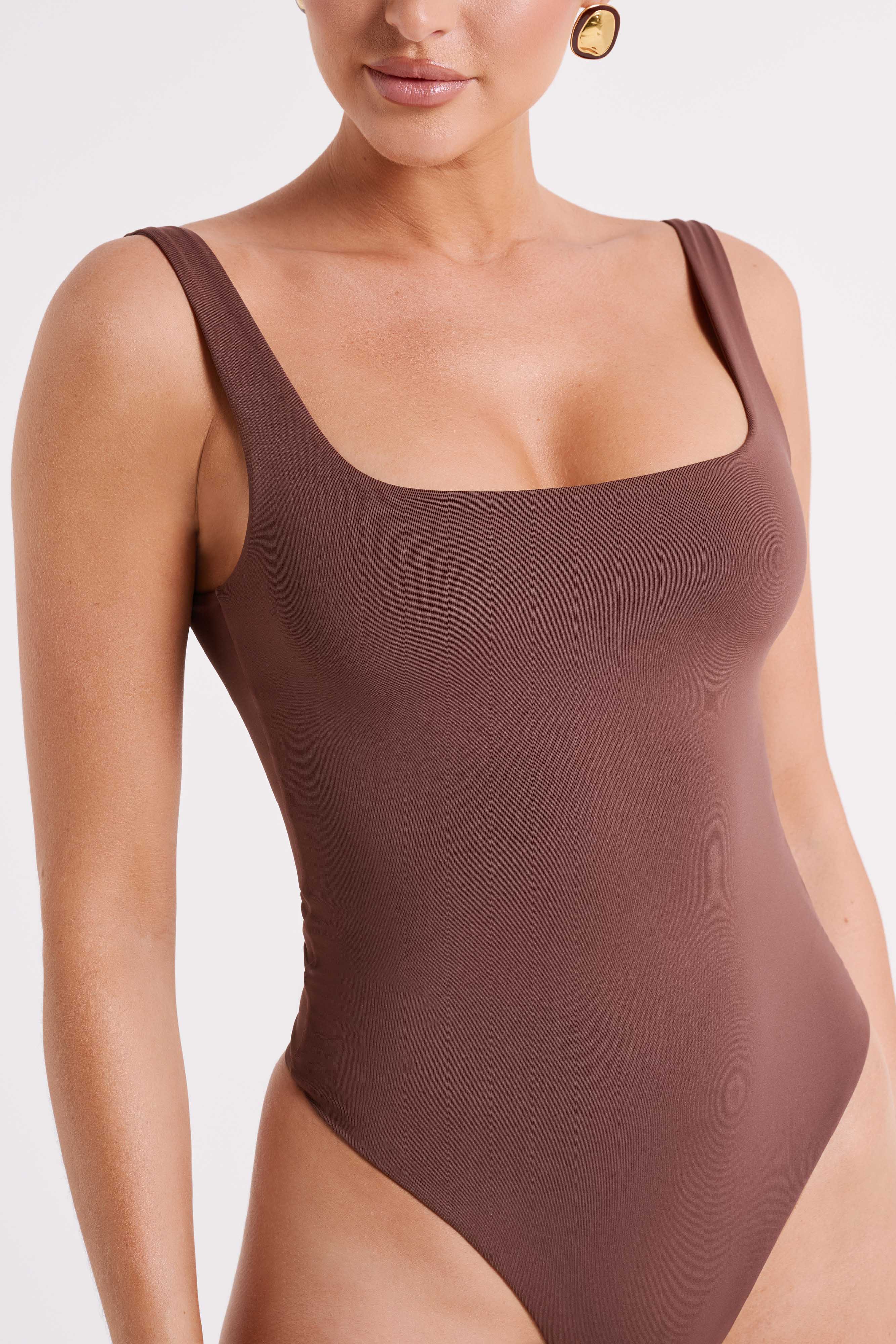 Levauro Charlie Geri Dönüşümlü Naylon Yuvarlak Yaka Body - Mocha
