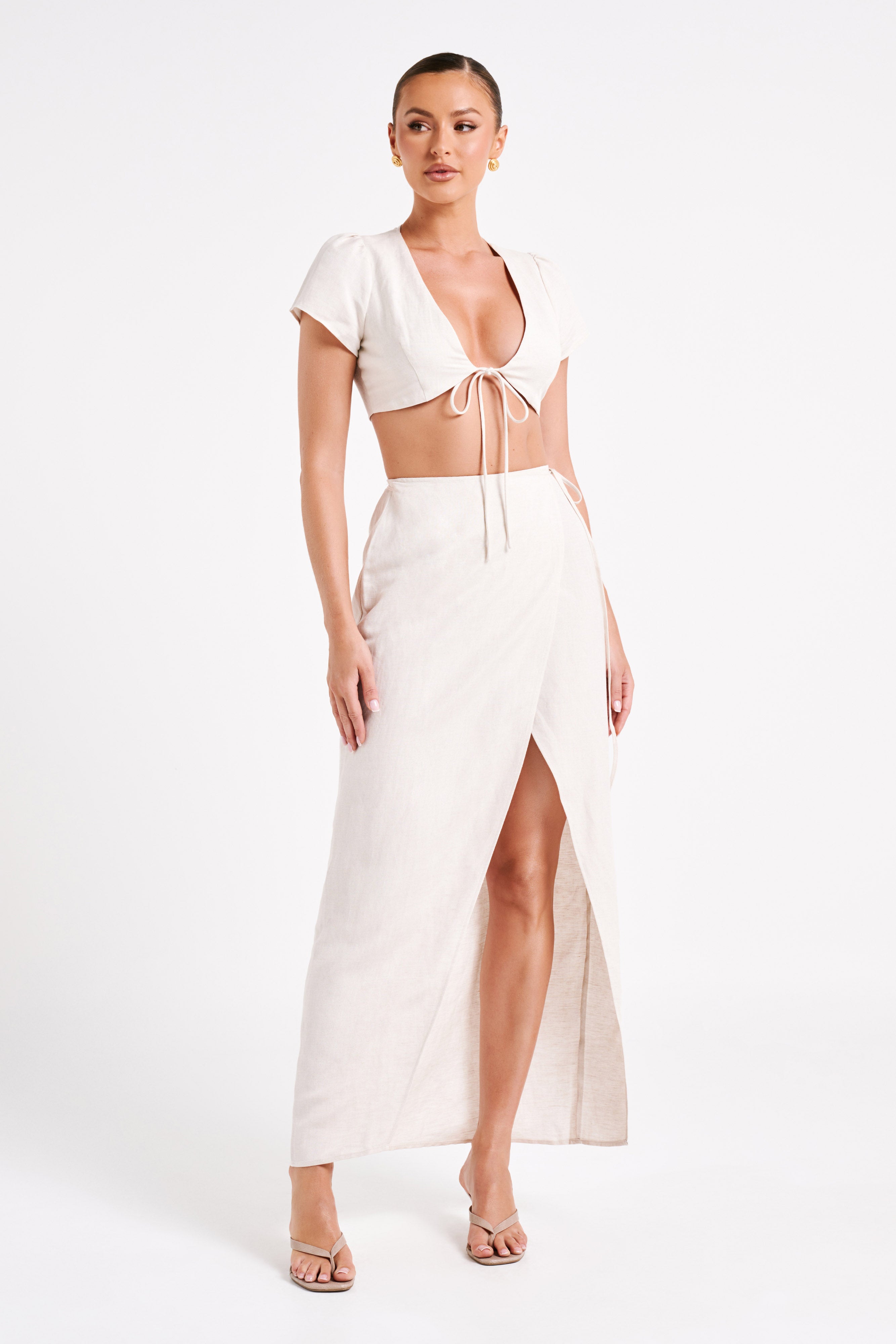 Levauro Fatima Keten Crop Top - Naturel