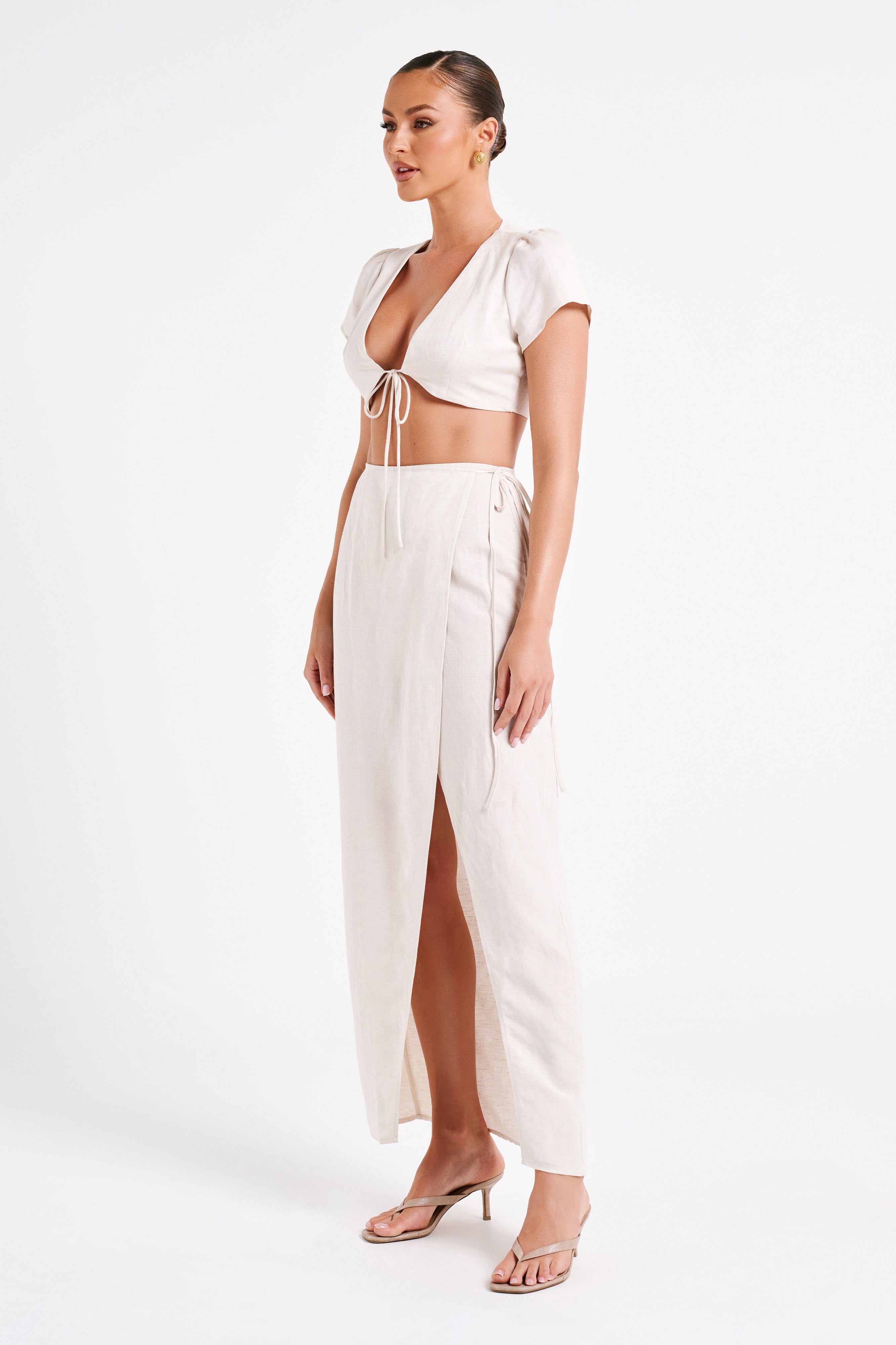 Levauro Fatima Keten Crop Top - Naturel