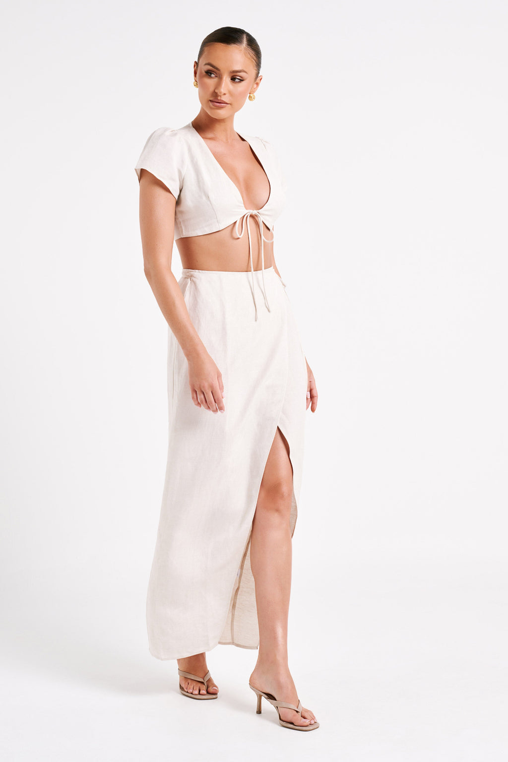 Levauro Fatima Keten Crop Top - Naturel