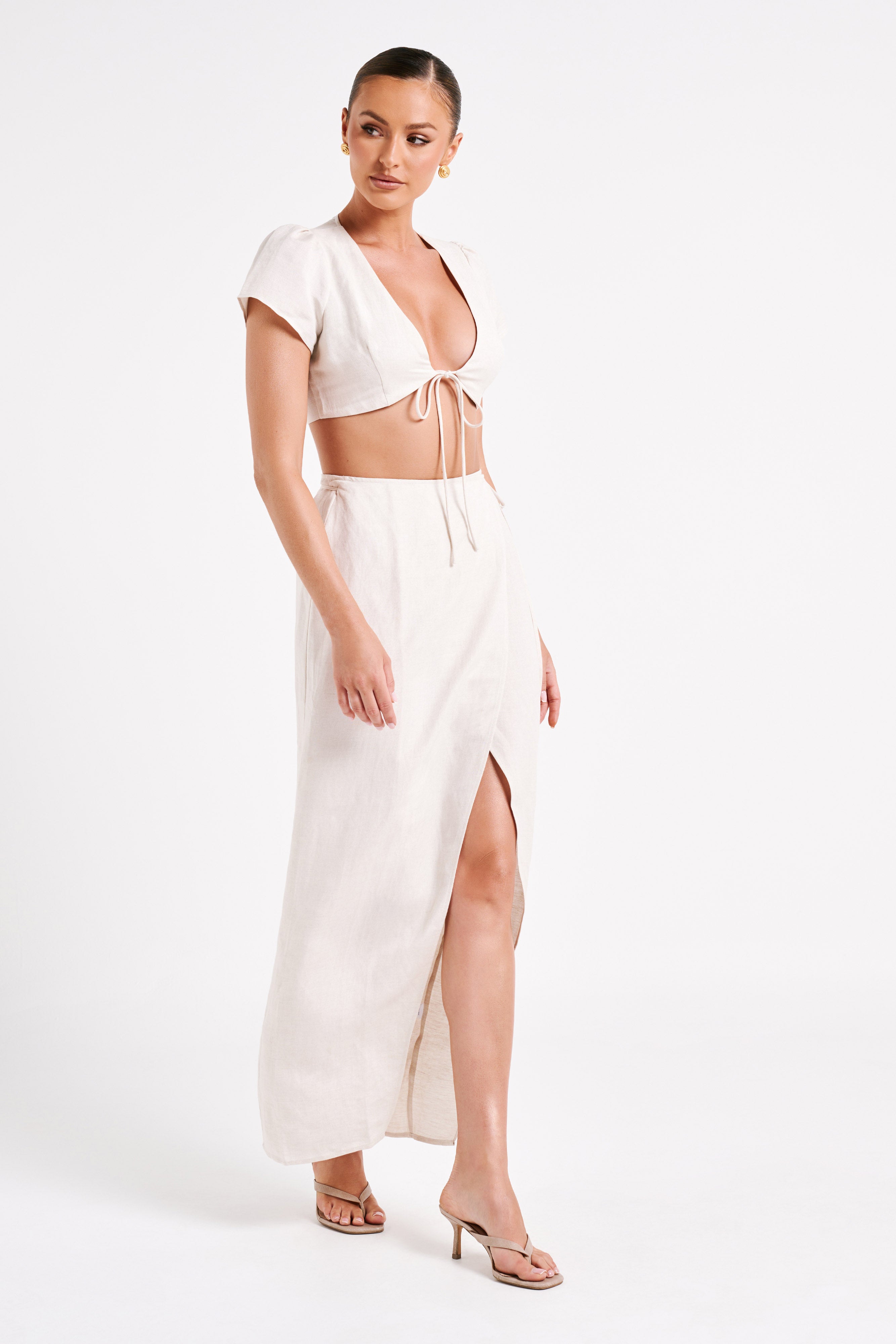 Levauro Fatima Keten Crop Top - Naturel