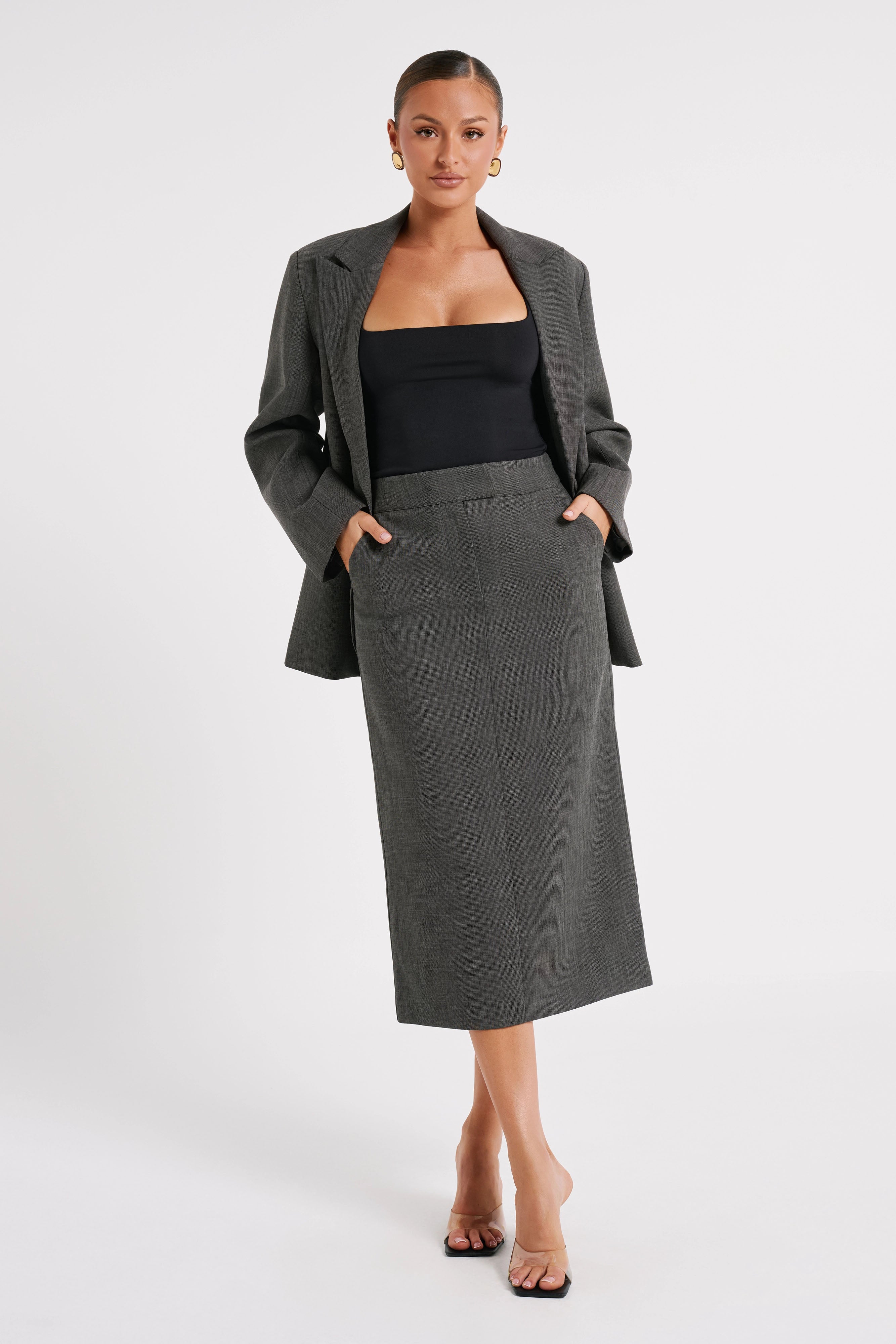 Levauro Drew Oversize Dokulu Blazer - Kömür