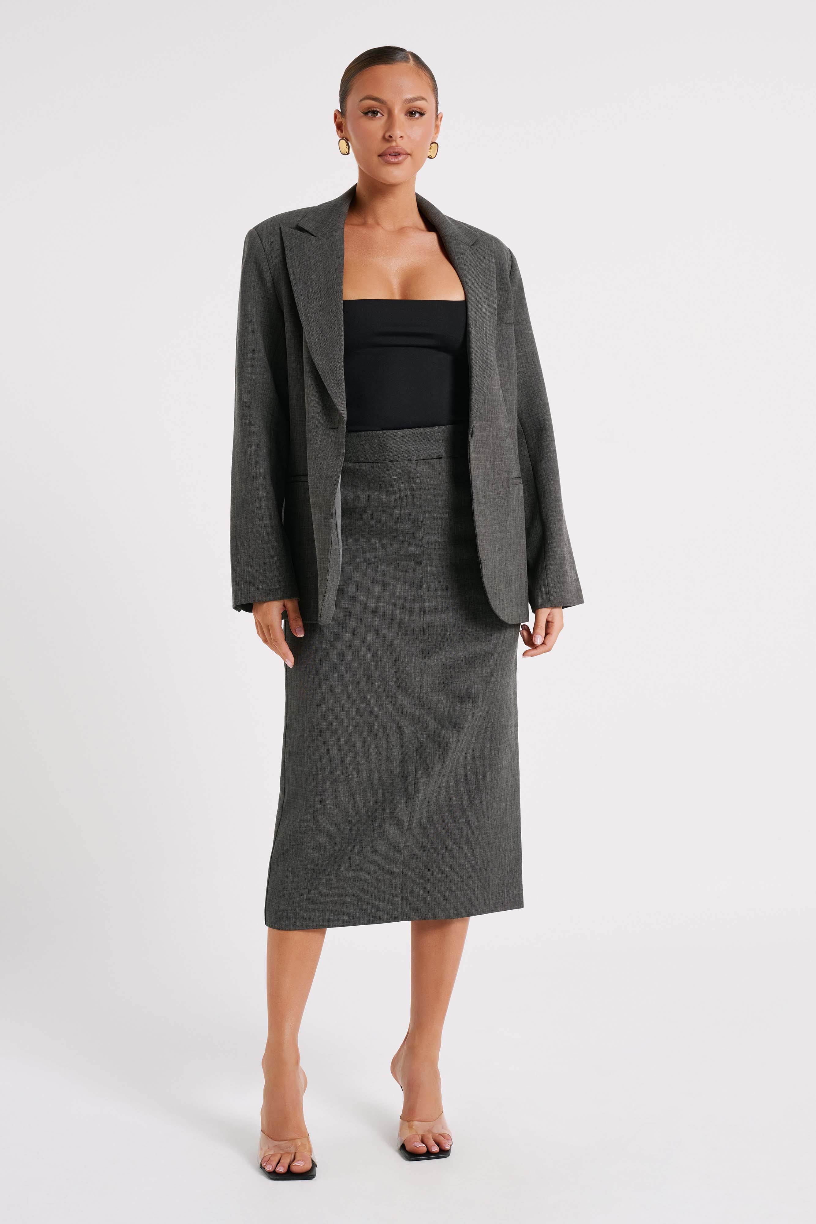 Levauro Drew Oversize Dokulu Blazer - Kömür