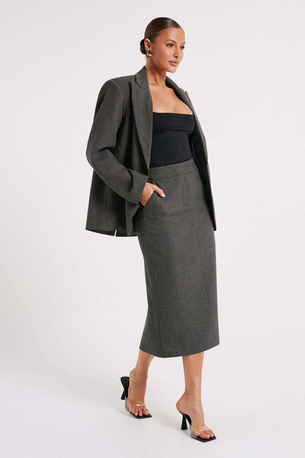 Levauro Drew Oversize Dokulu Blazer - Kömür