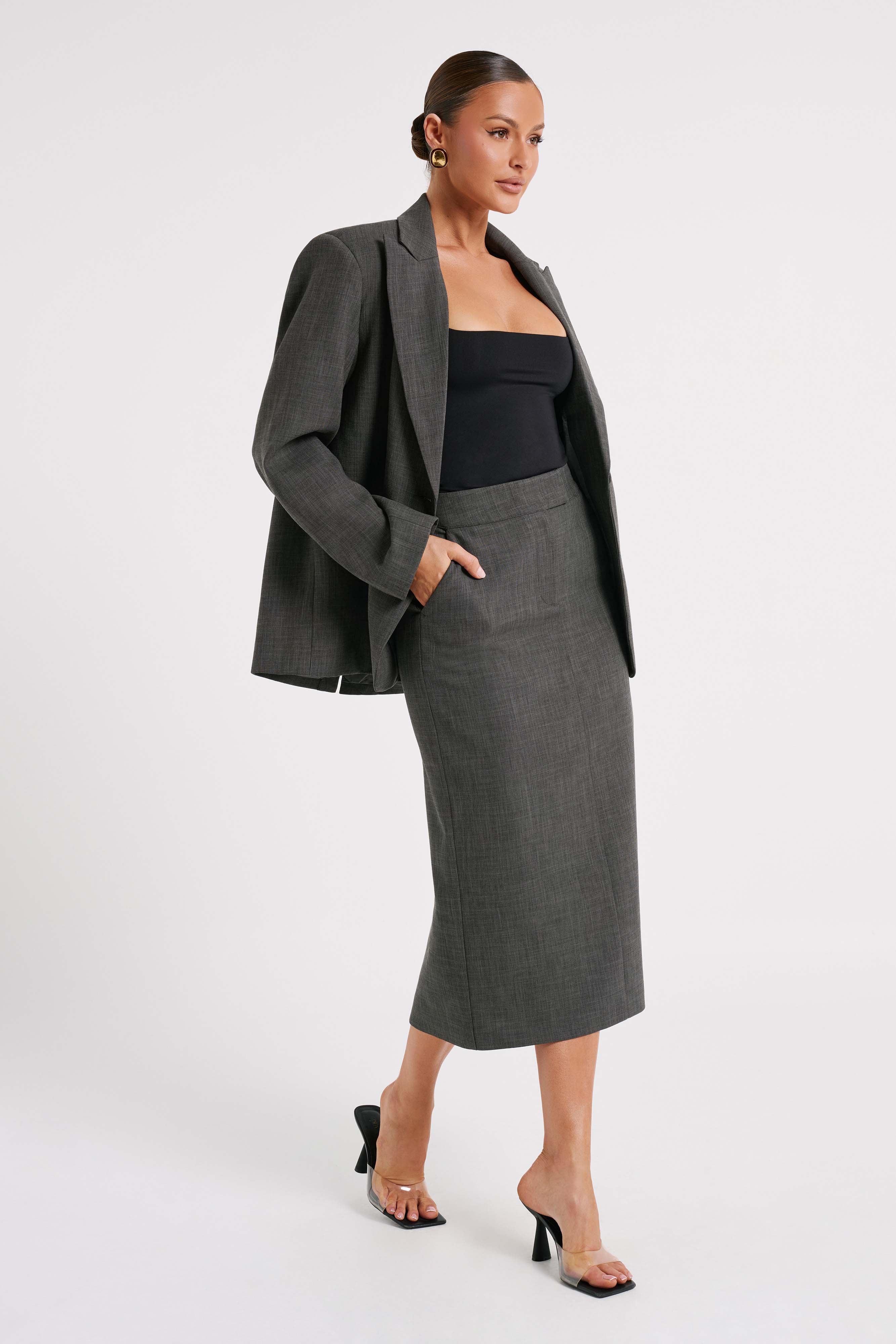 Levauro Drew Oversize Dokulu Blazer - Kömür