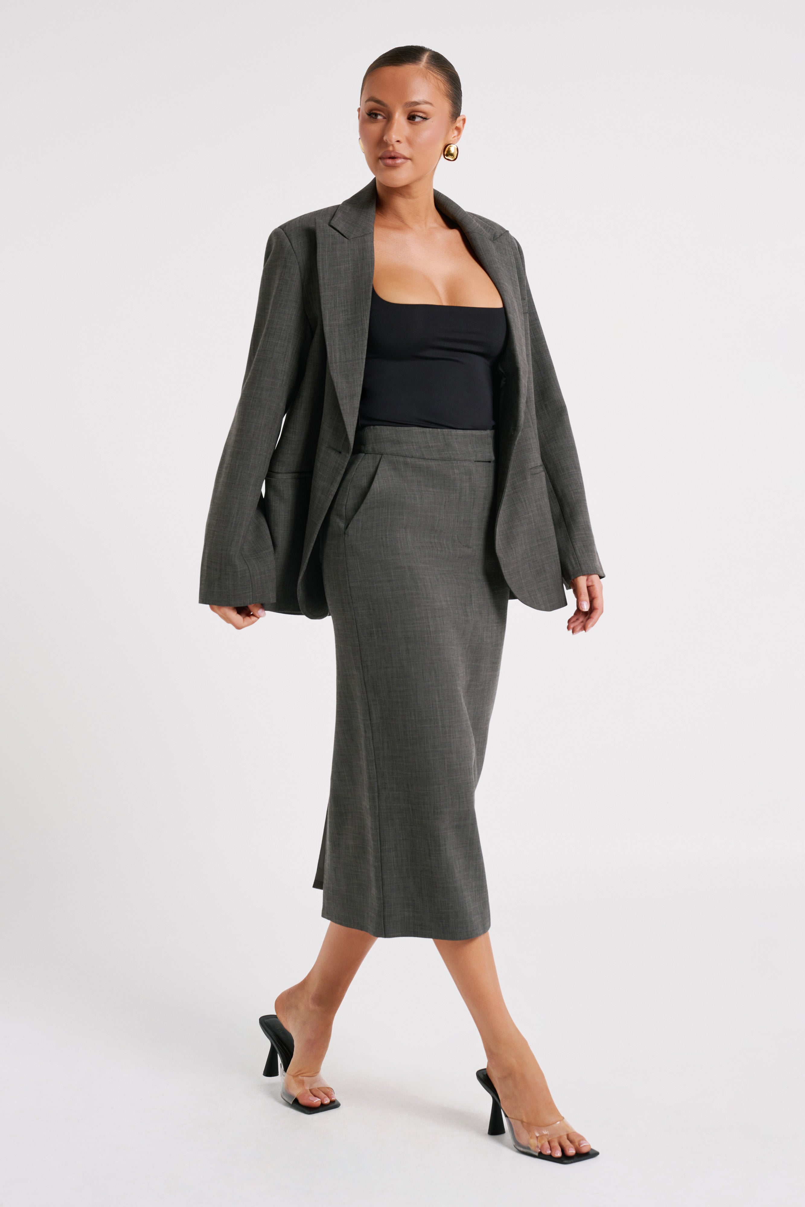 Levauro Drew Oversize Dokulu Blazer - Kömür