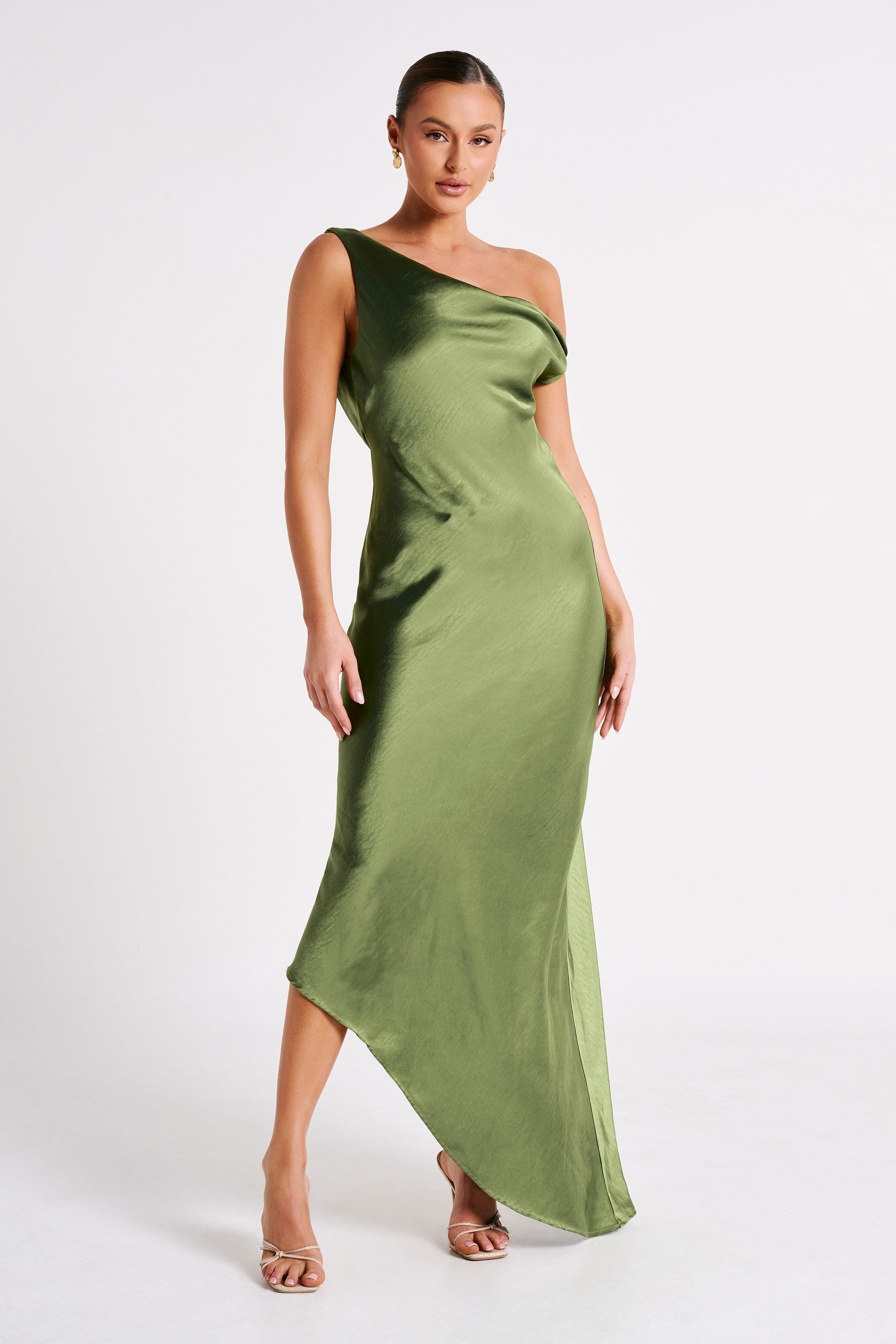 Levauro Asimetrik Kenarlı Yvette Slip Maxi Elbise - Zümrüt