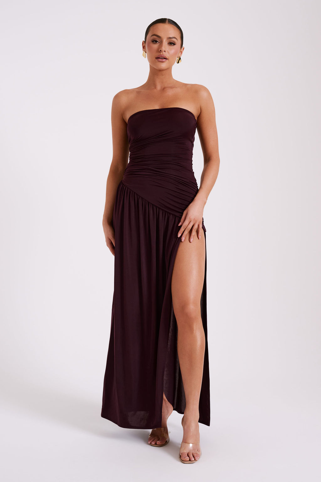 Levauro Bex Straplez Dar Kesim Maxi Elbise - Bordo