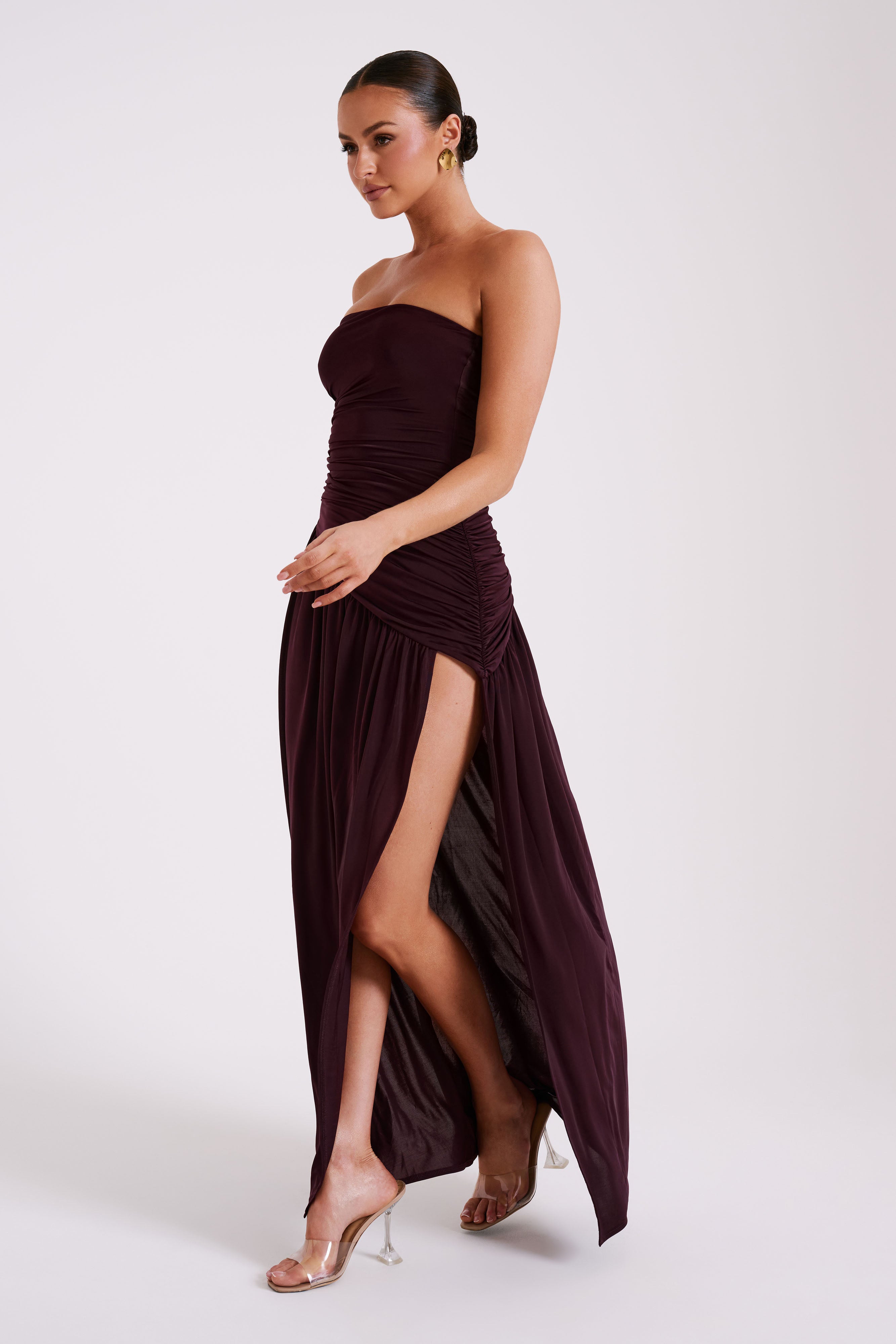 Levauro Bex Straplez Dar Kesim Maxi Elbise - Bordo