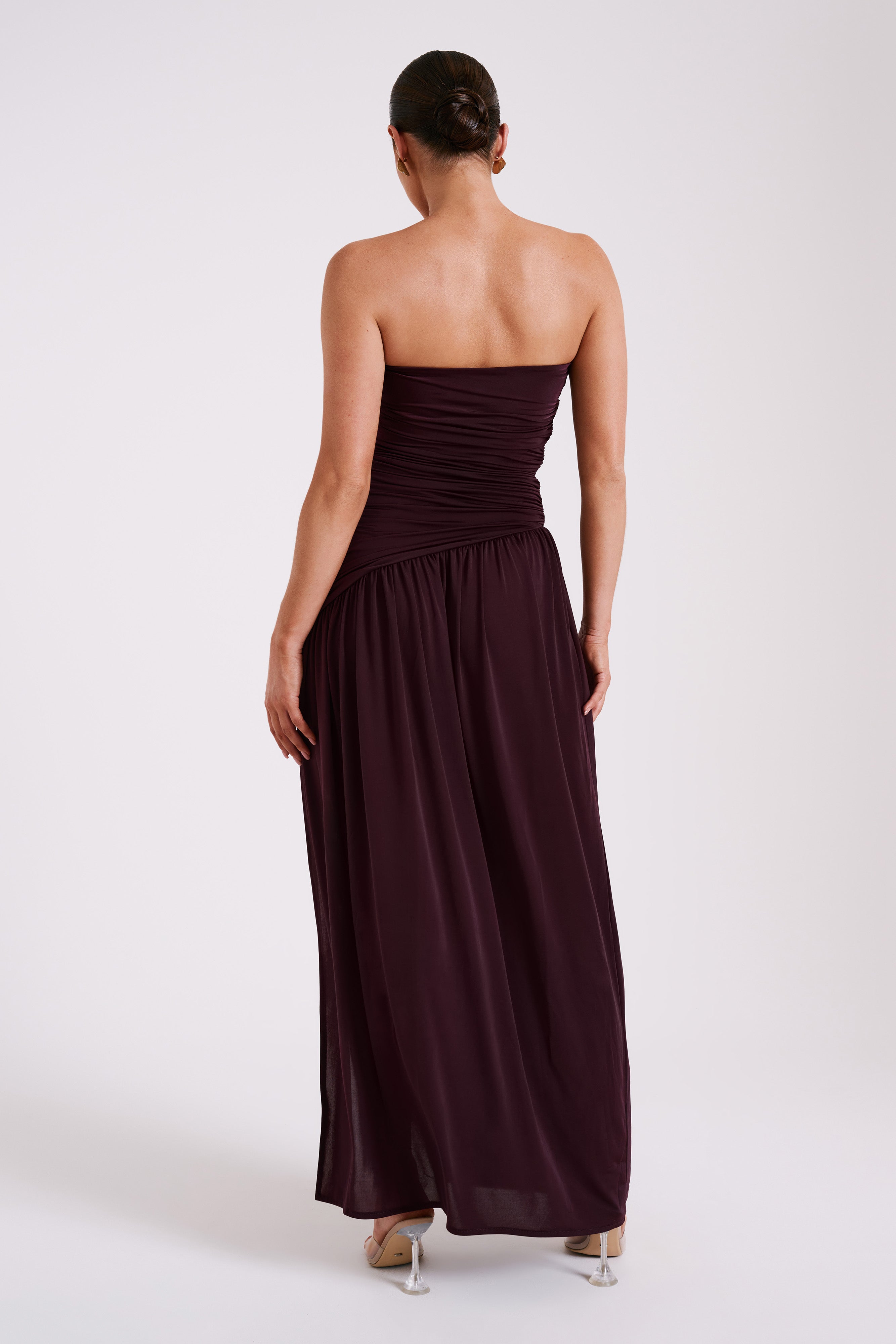 Levauro Bex Straplez Dar Kesim Maxi Elbise - Bordo