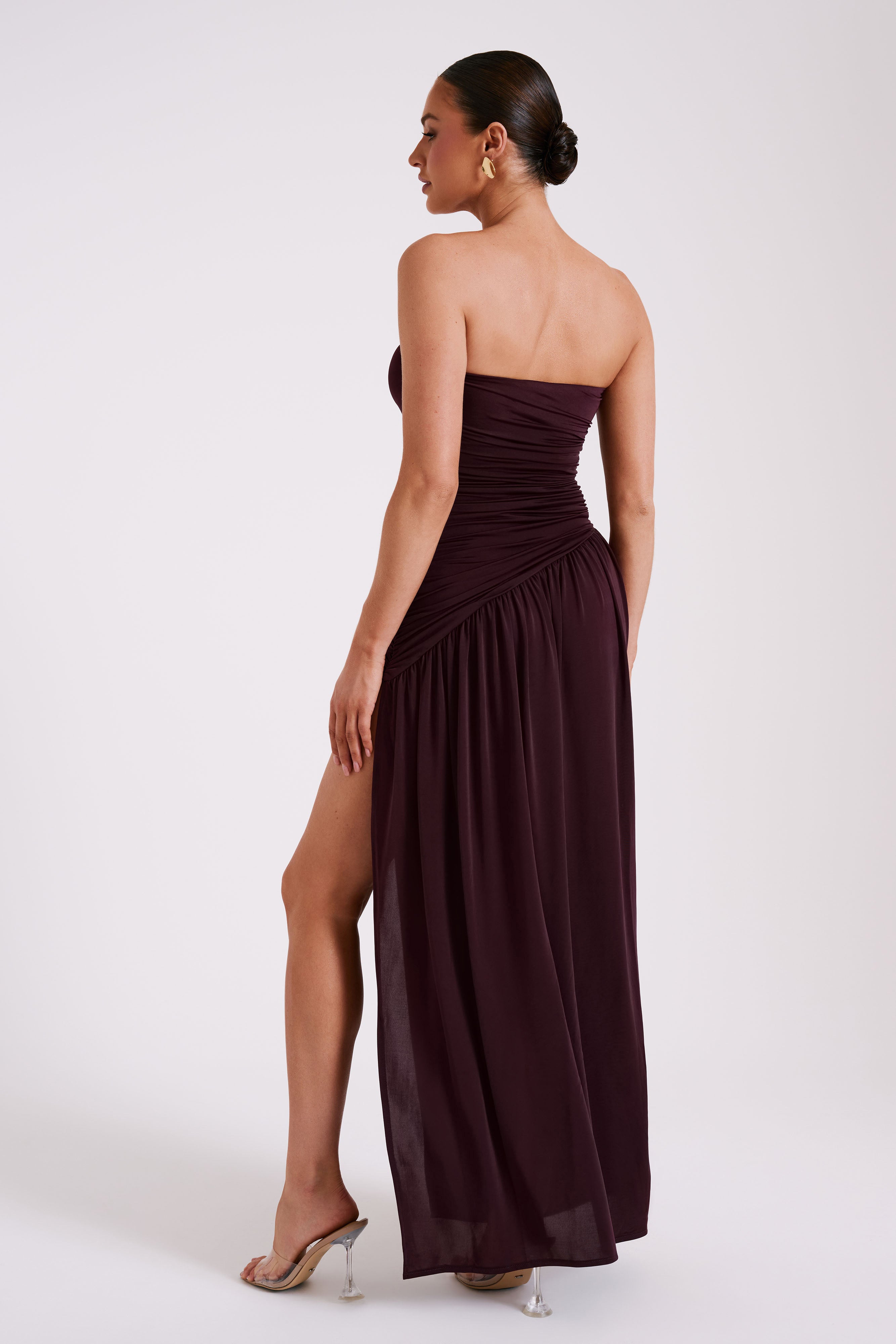 Levauro Bex Straplez Dar Kesim Maxi Elbise - Bordo