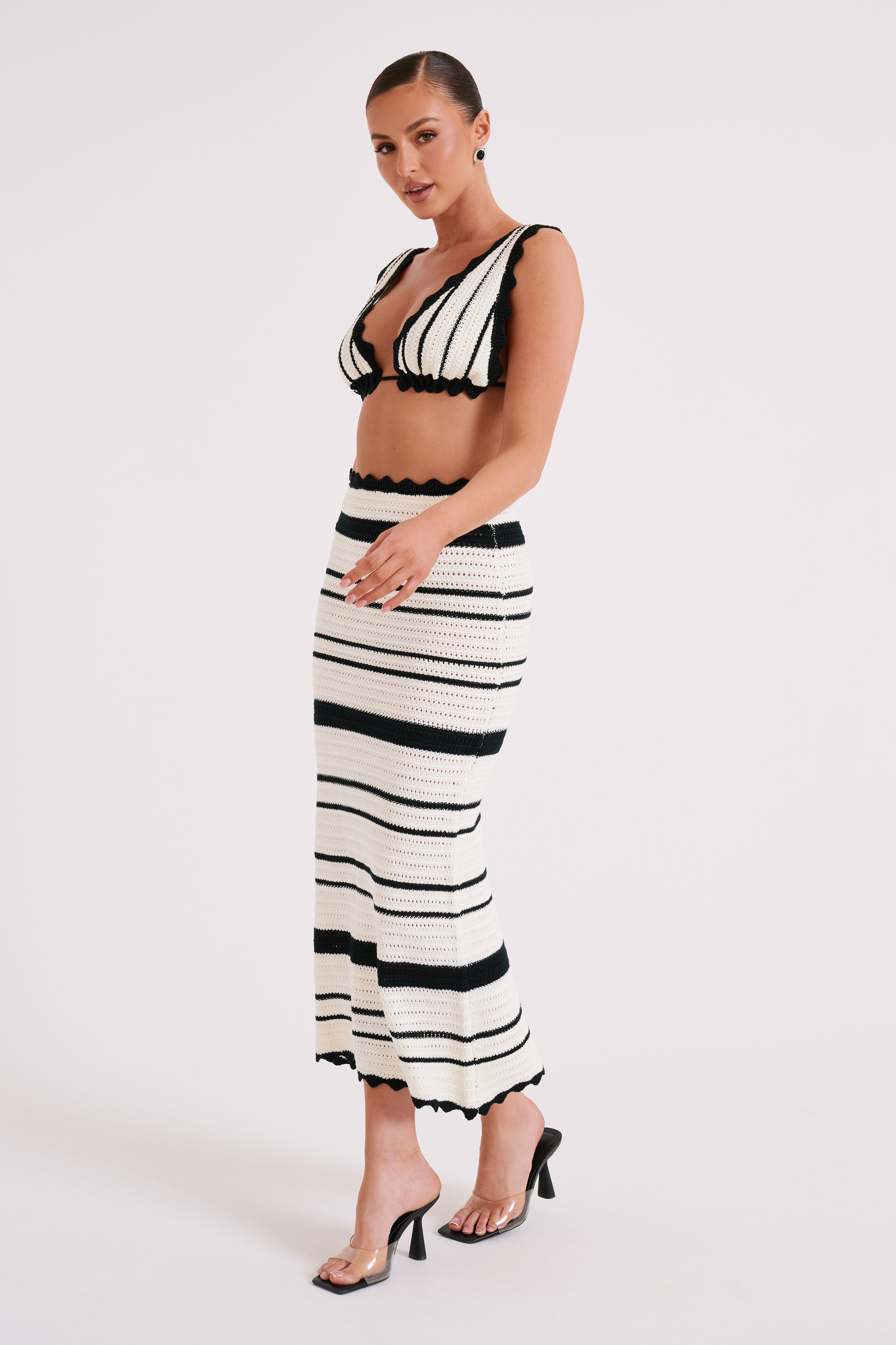 Levauro  Jadia Kontrast Tığ Bralet - Siyah/Beyaz