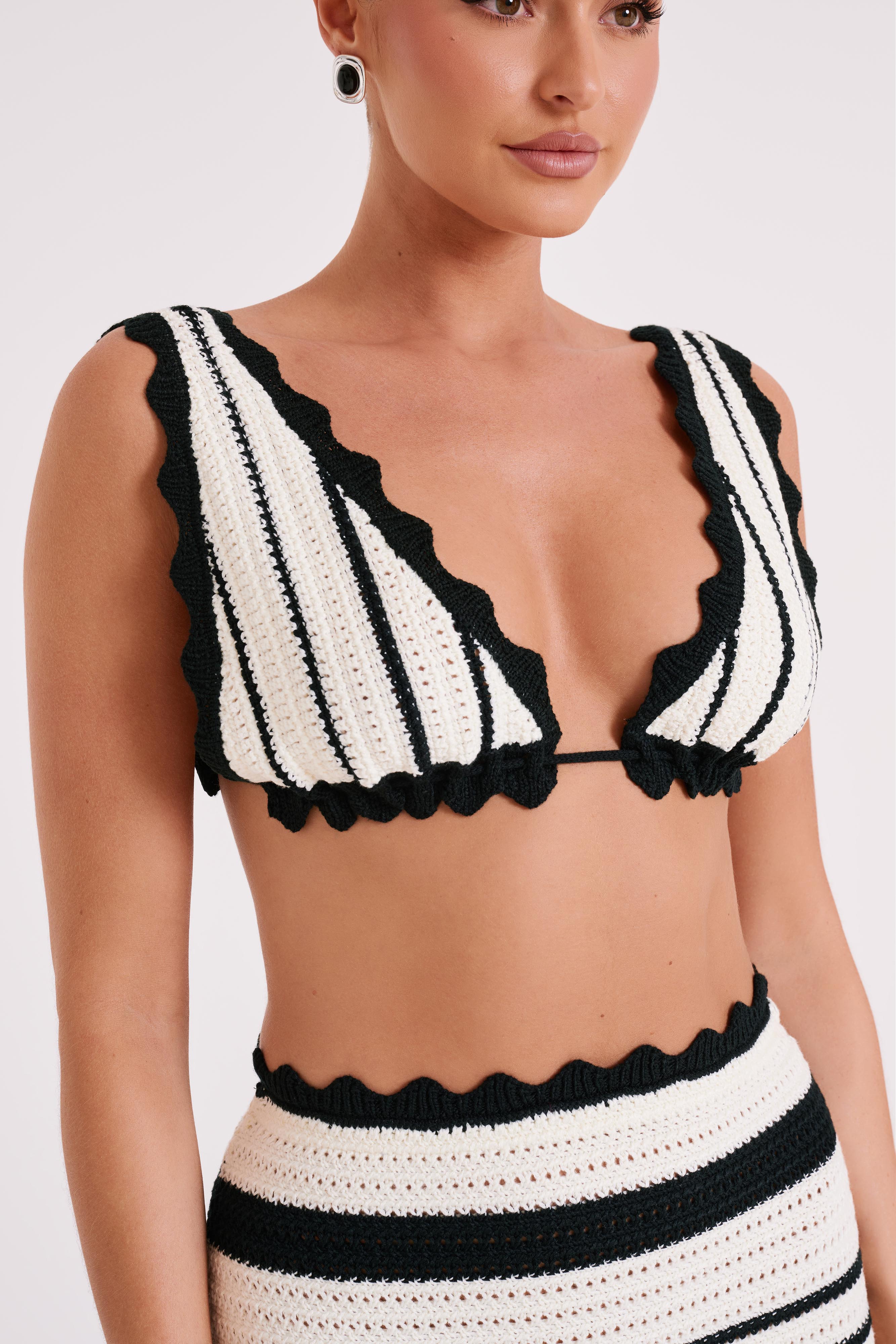 Levauro  Jadia Kontrast Tığ Bralet - Siyah/Beyaz