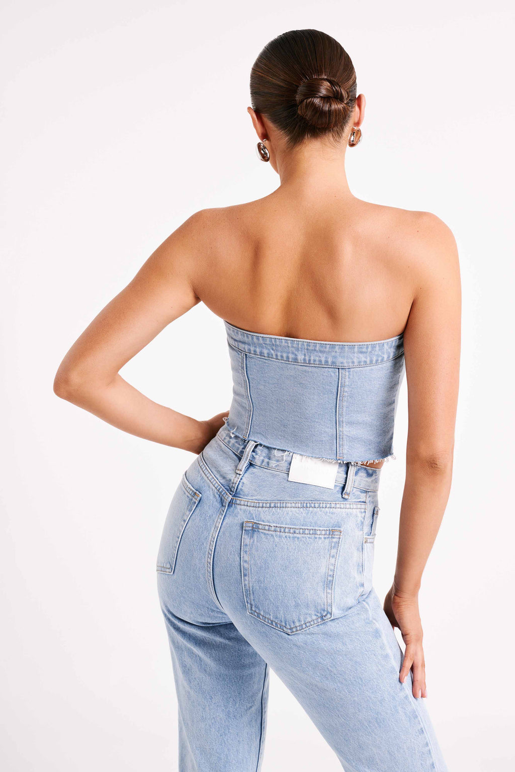 Levauro Sandy Düğmeli Denim Tüp Üst - Orta Mavi