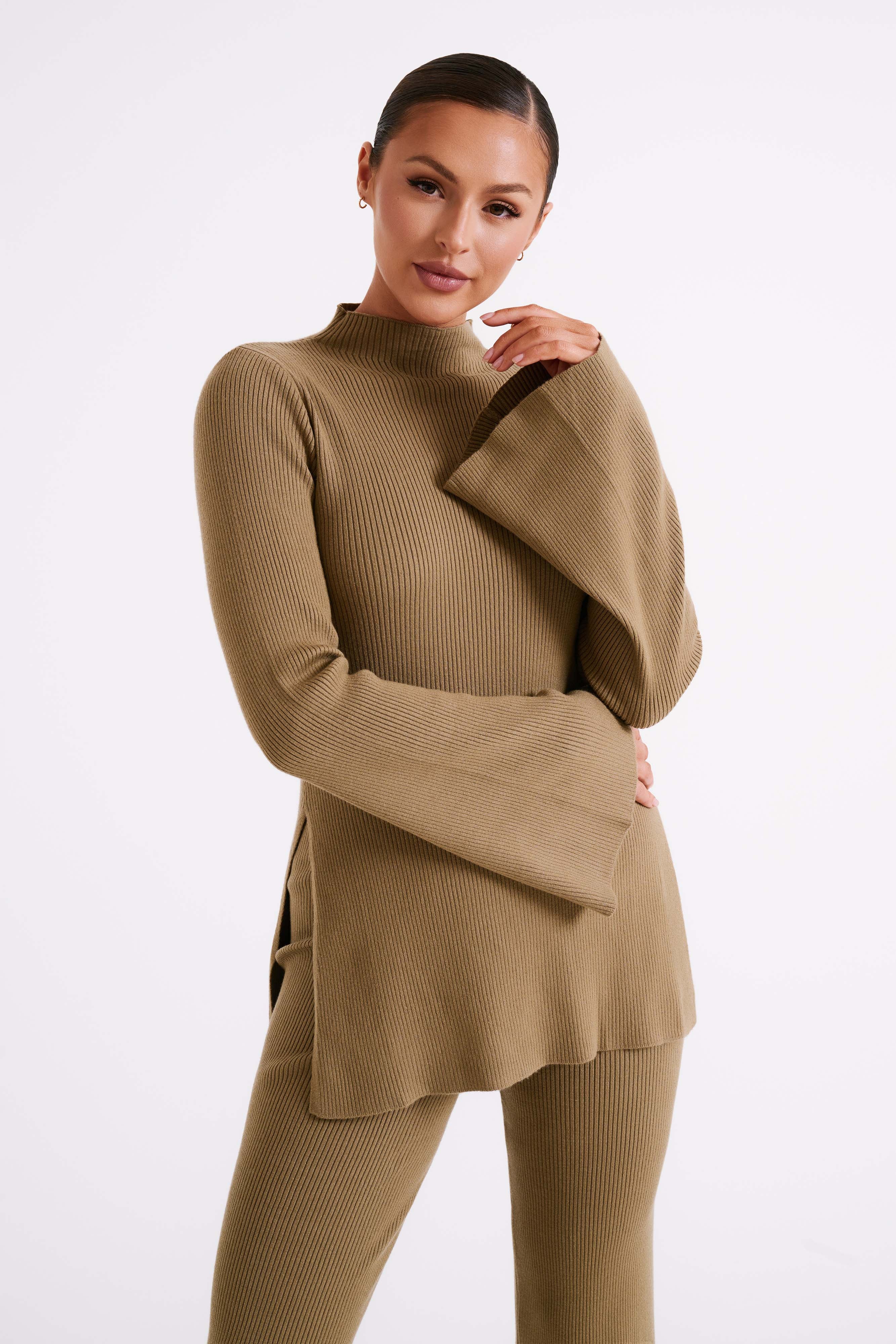 Levauro  Oversize Örgü Kazak - Zeytin