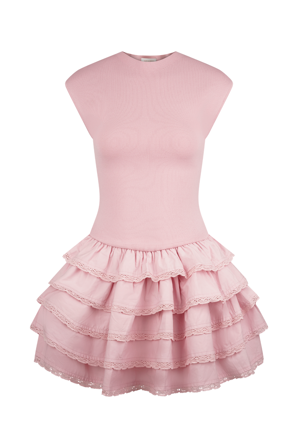 Levauro Maeve Fırfırlı Örgü Mini Elbise - Toz Pembe