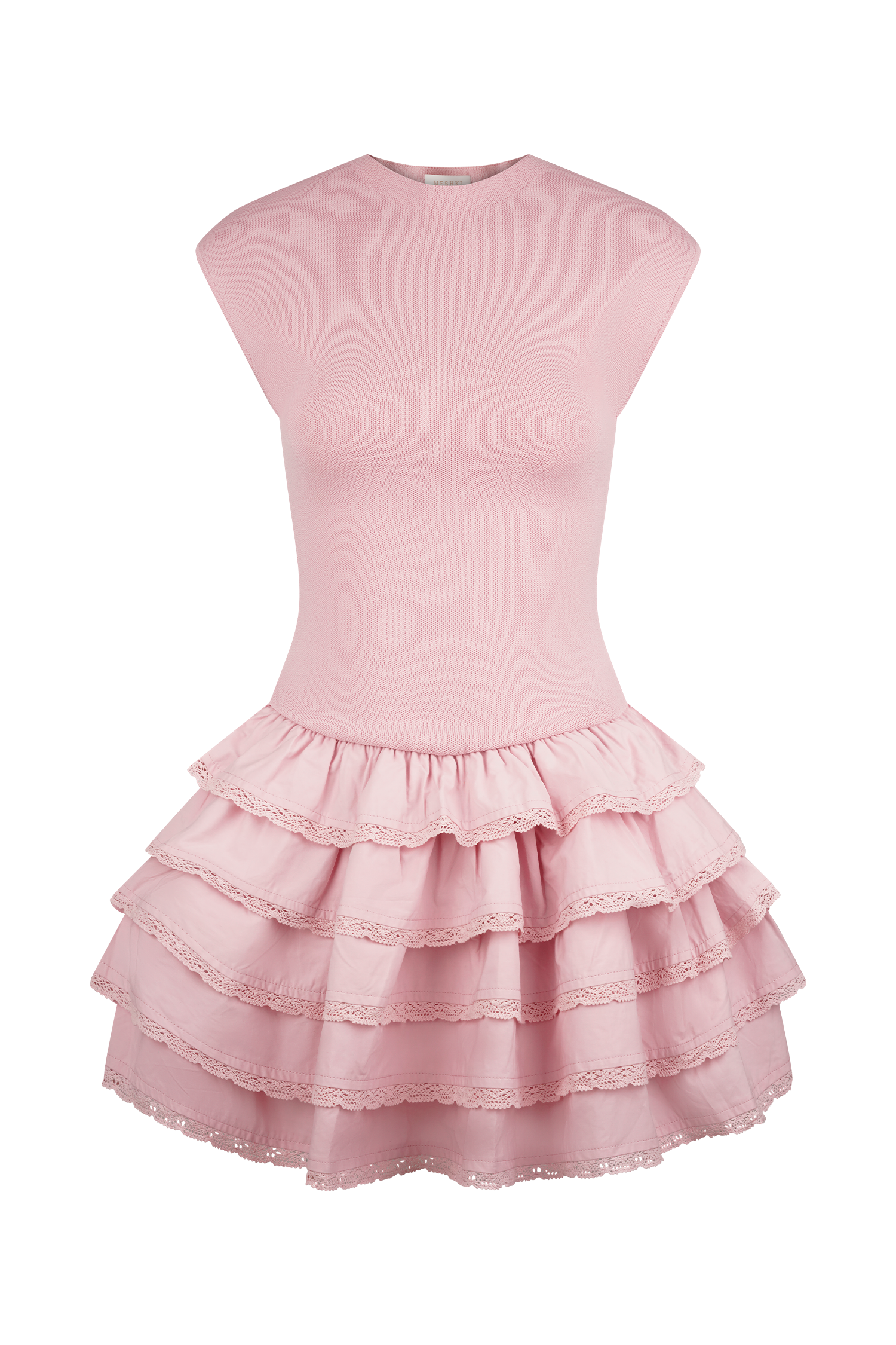 Levauro Maeve Fırfırlı Örgü Mini Elbise - Toz Pembe